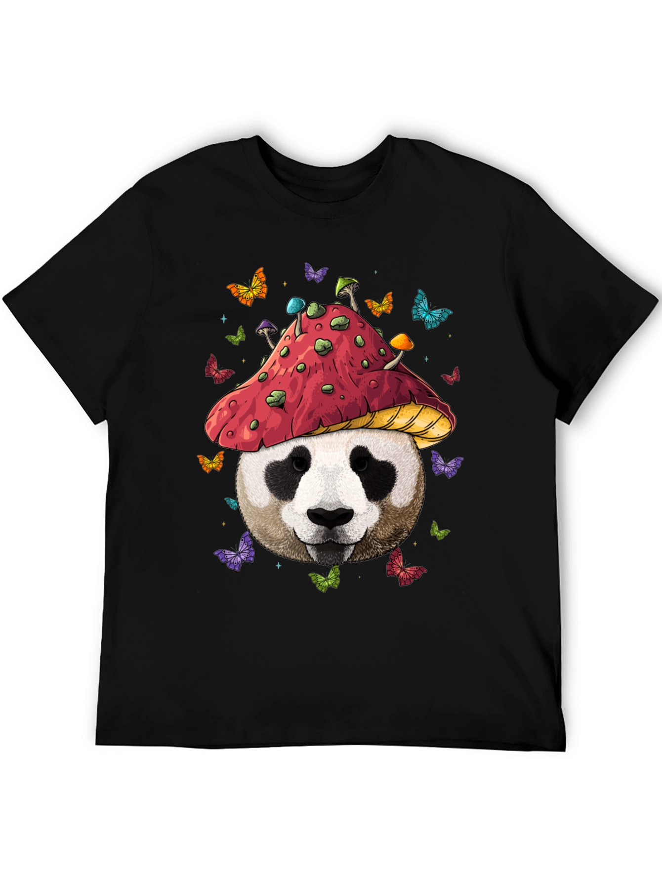 Black Panda Mushroom T-Shirt - Whimsical Graphic Tee view 5