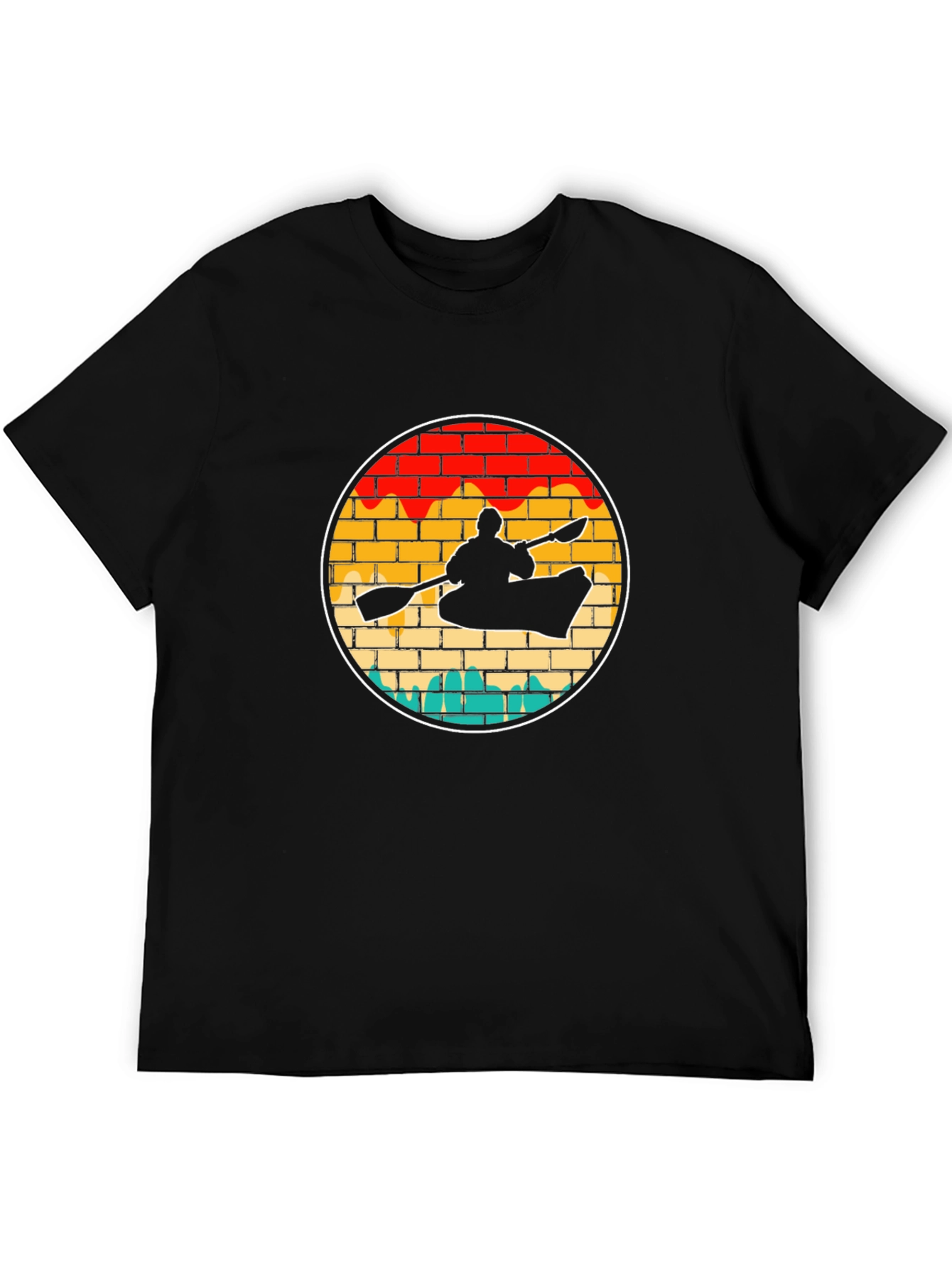 Black Kayaking Sunset Retro T-Shirt view 5