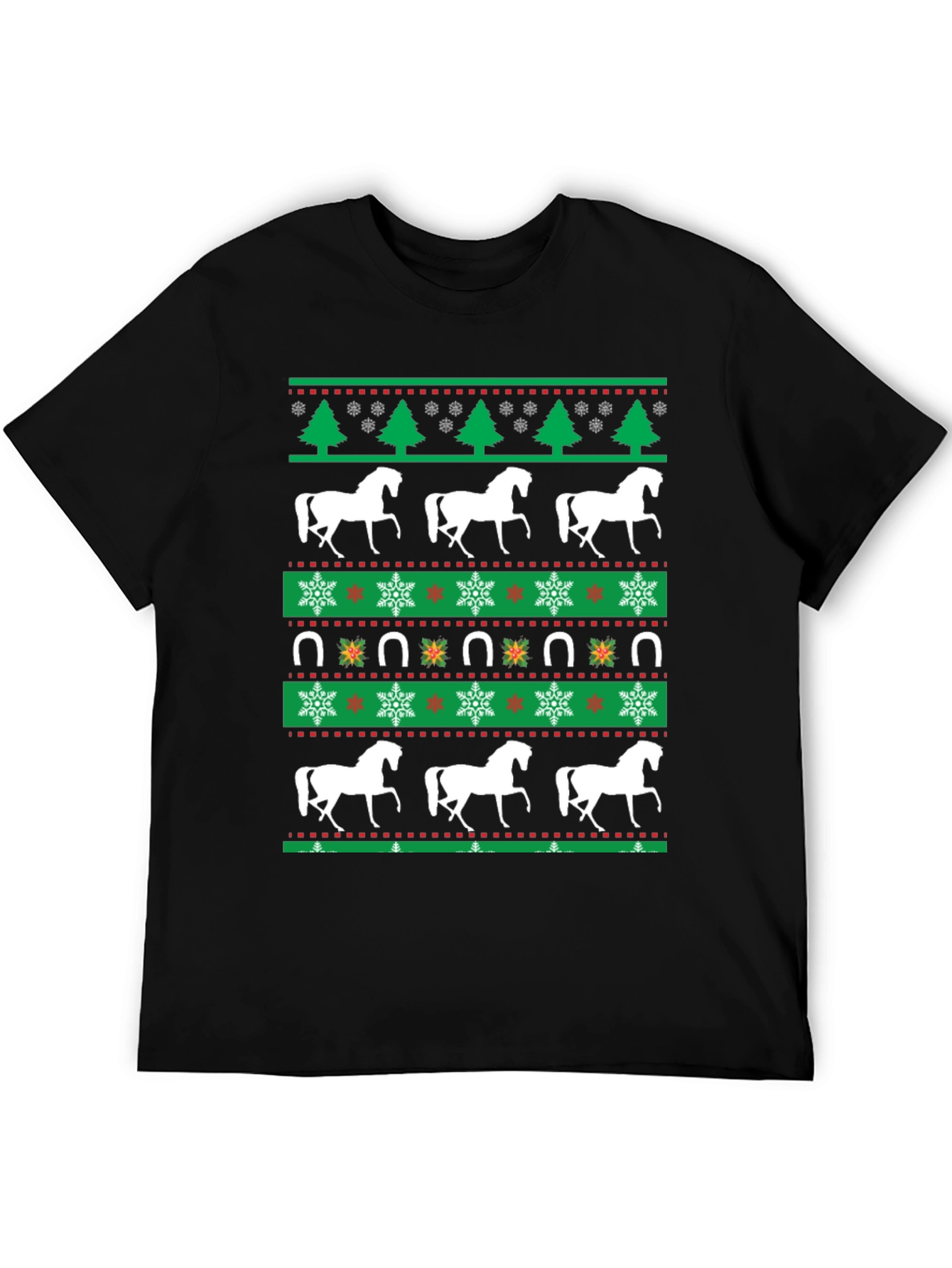 Black Horse Christmas T-Shirt: Holiday Equestrian Style view 5