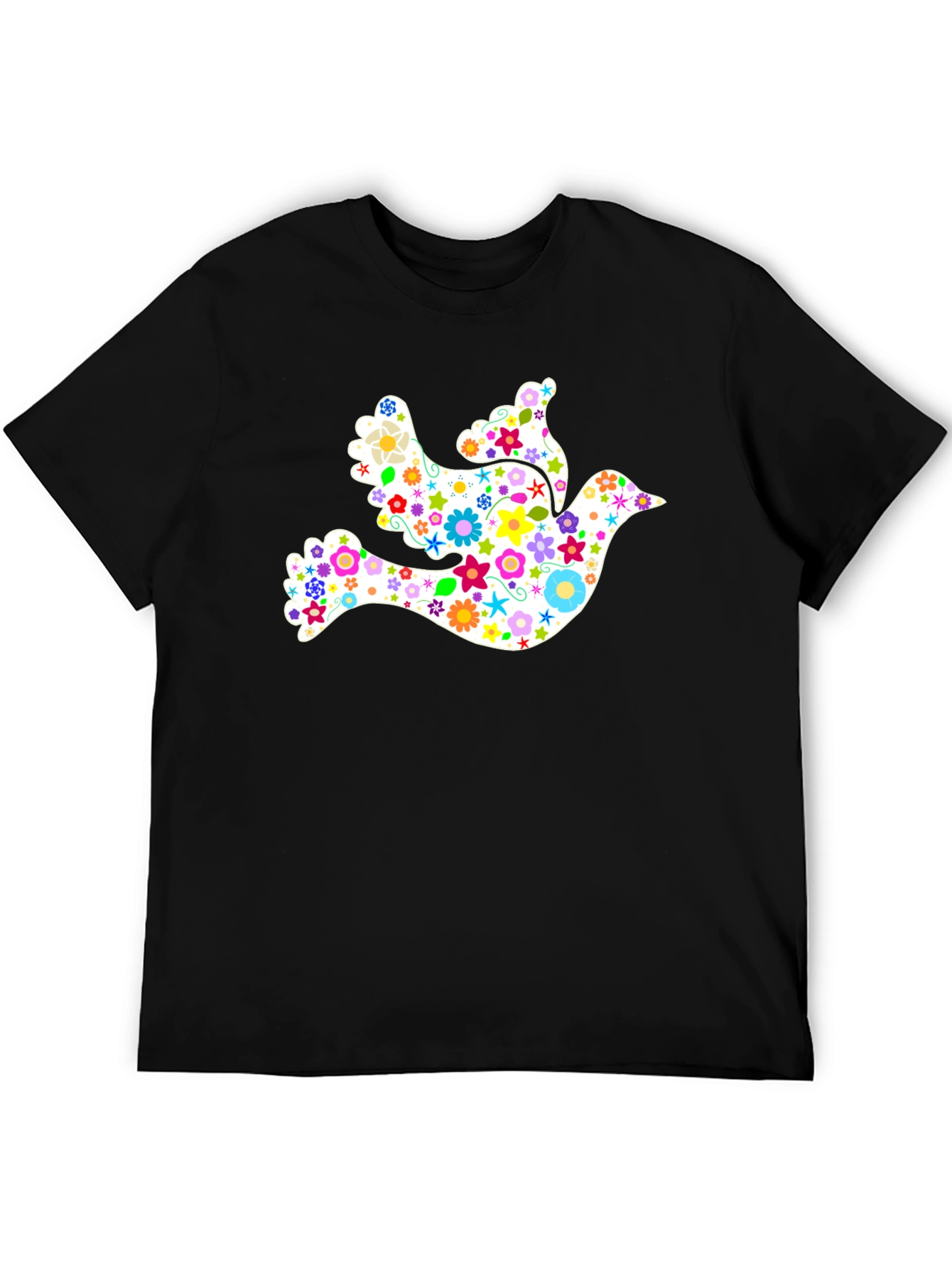 Black Floral Dove Graphic Black T-Shirt view 5