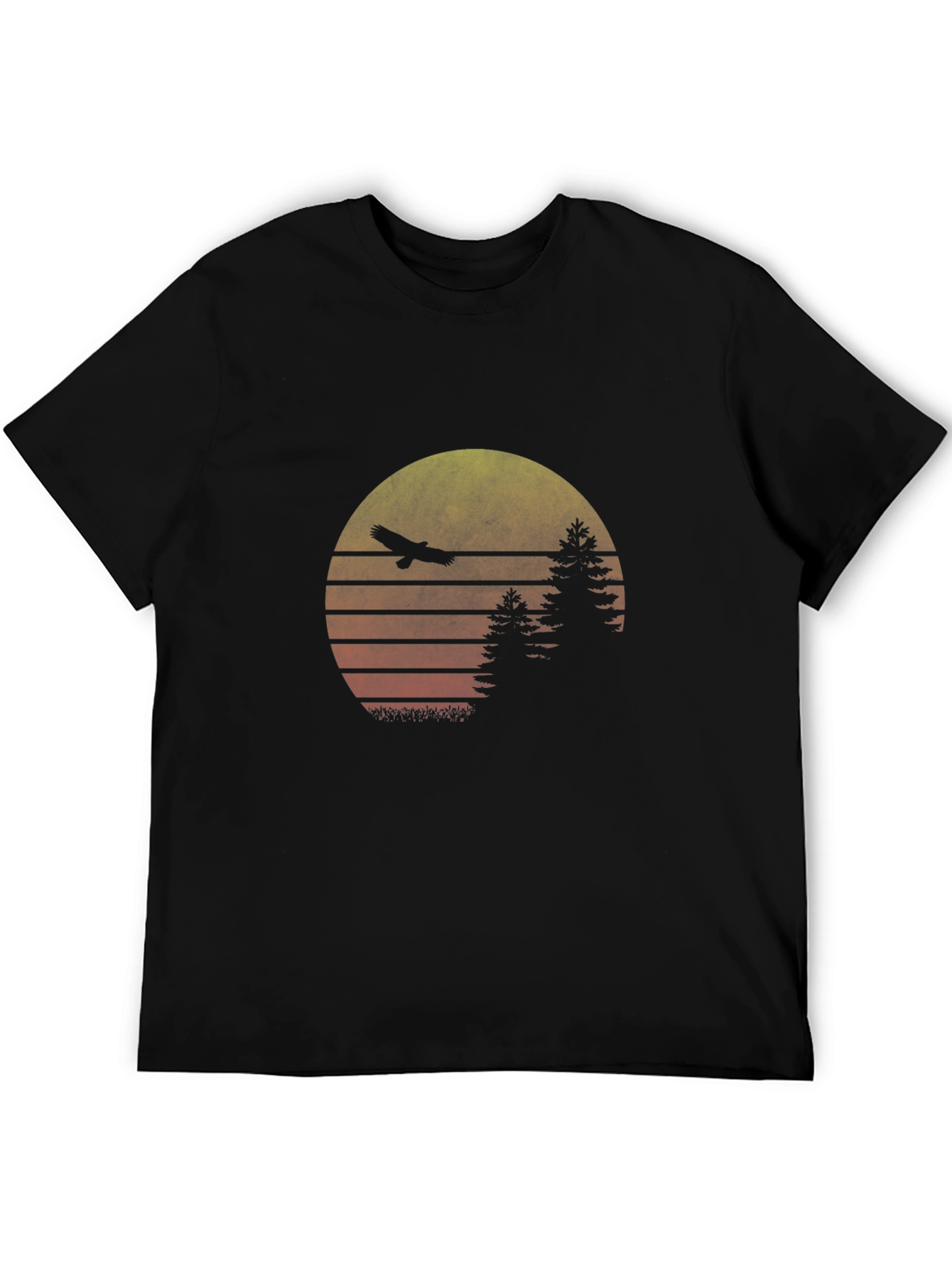 Black Retro Sunset Eagle Graphic Tee - Black Cotton Blend view 5