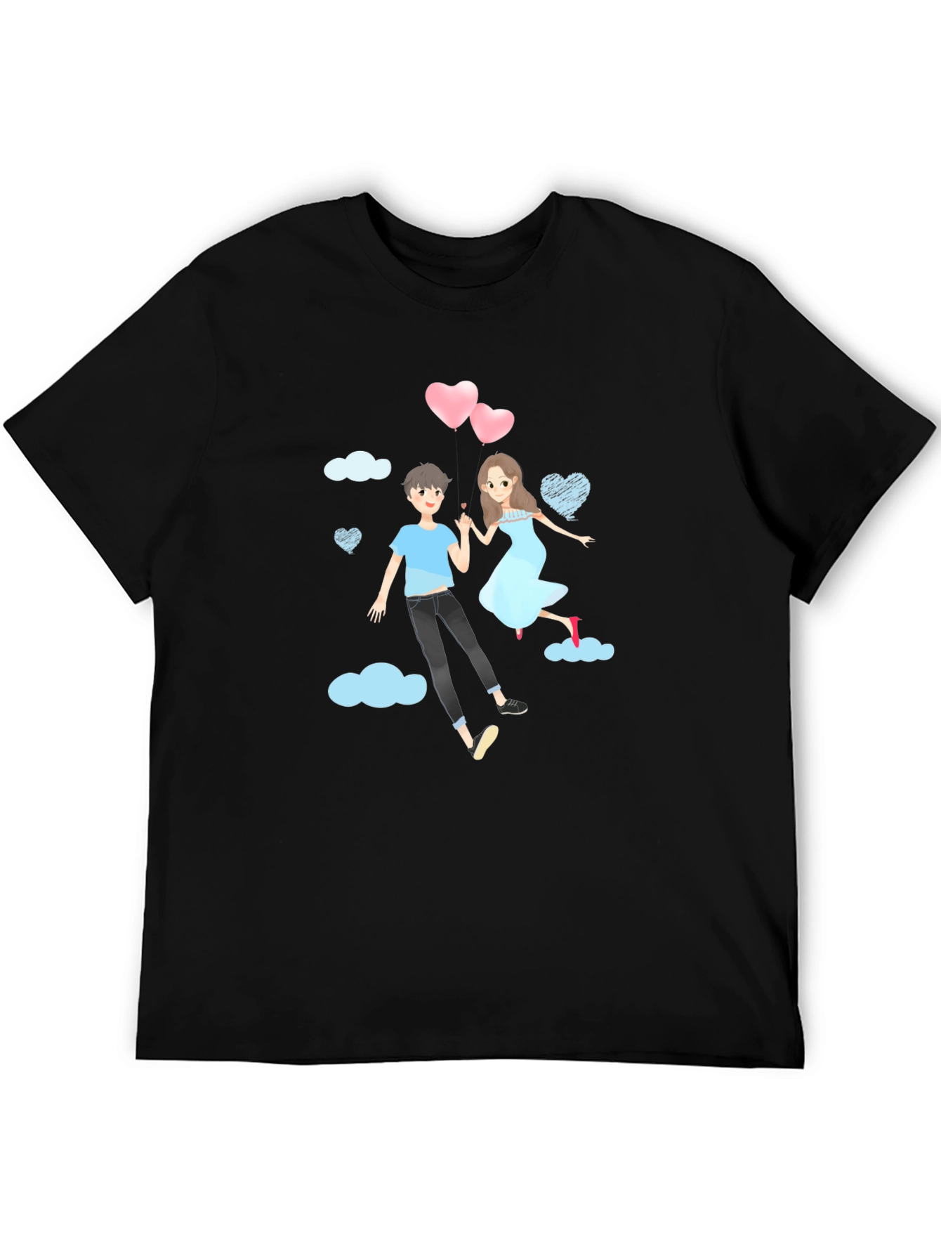 Black Romantic Couple Cartoon Graphic T-Shirt view 5