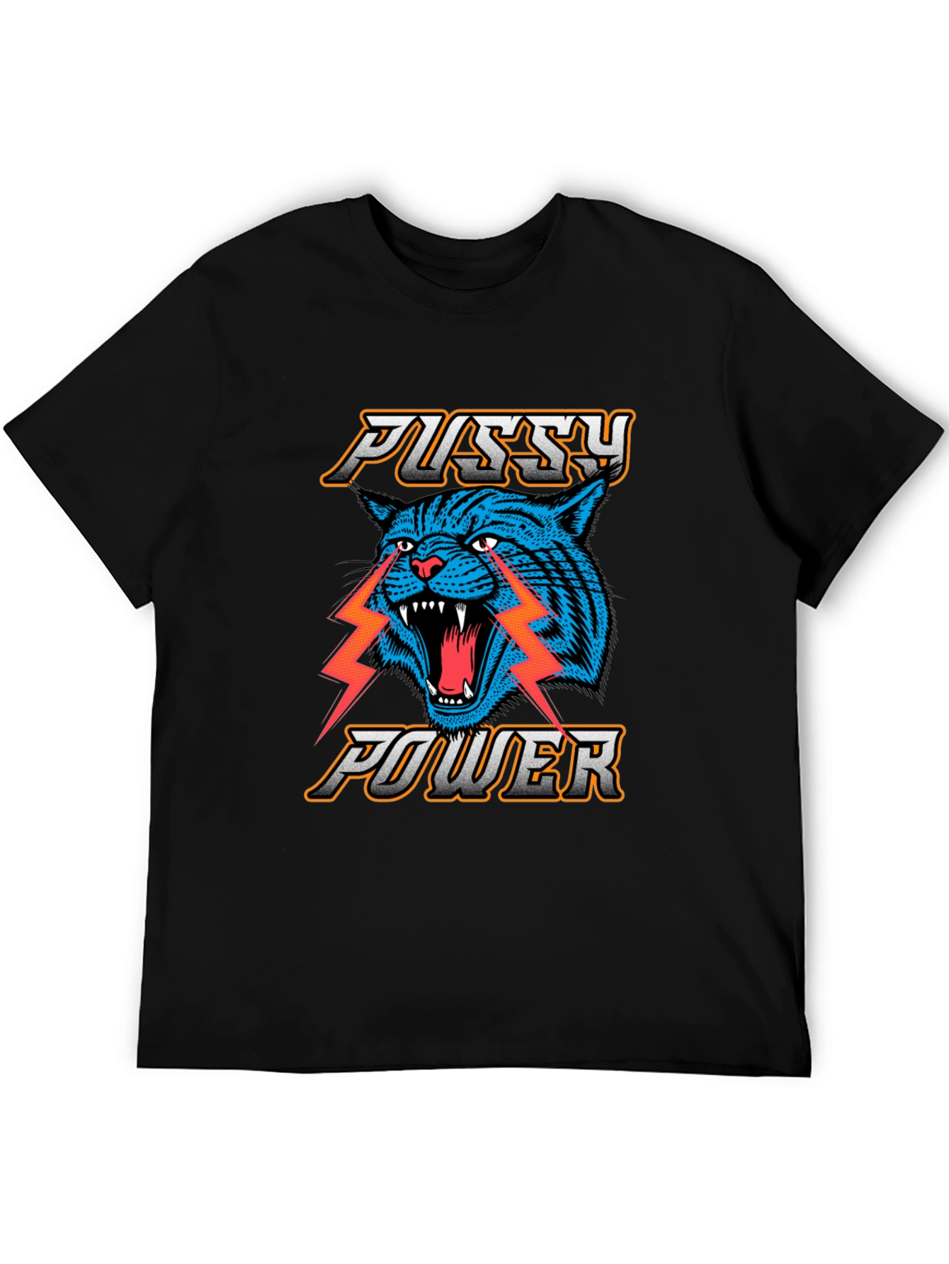 Black Pussy Power Graphic Tee - Blue Cat Lightning view 5