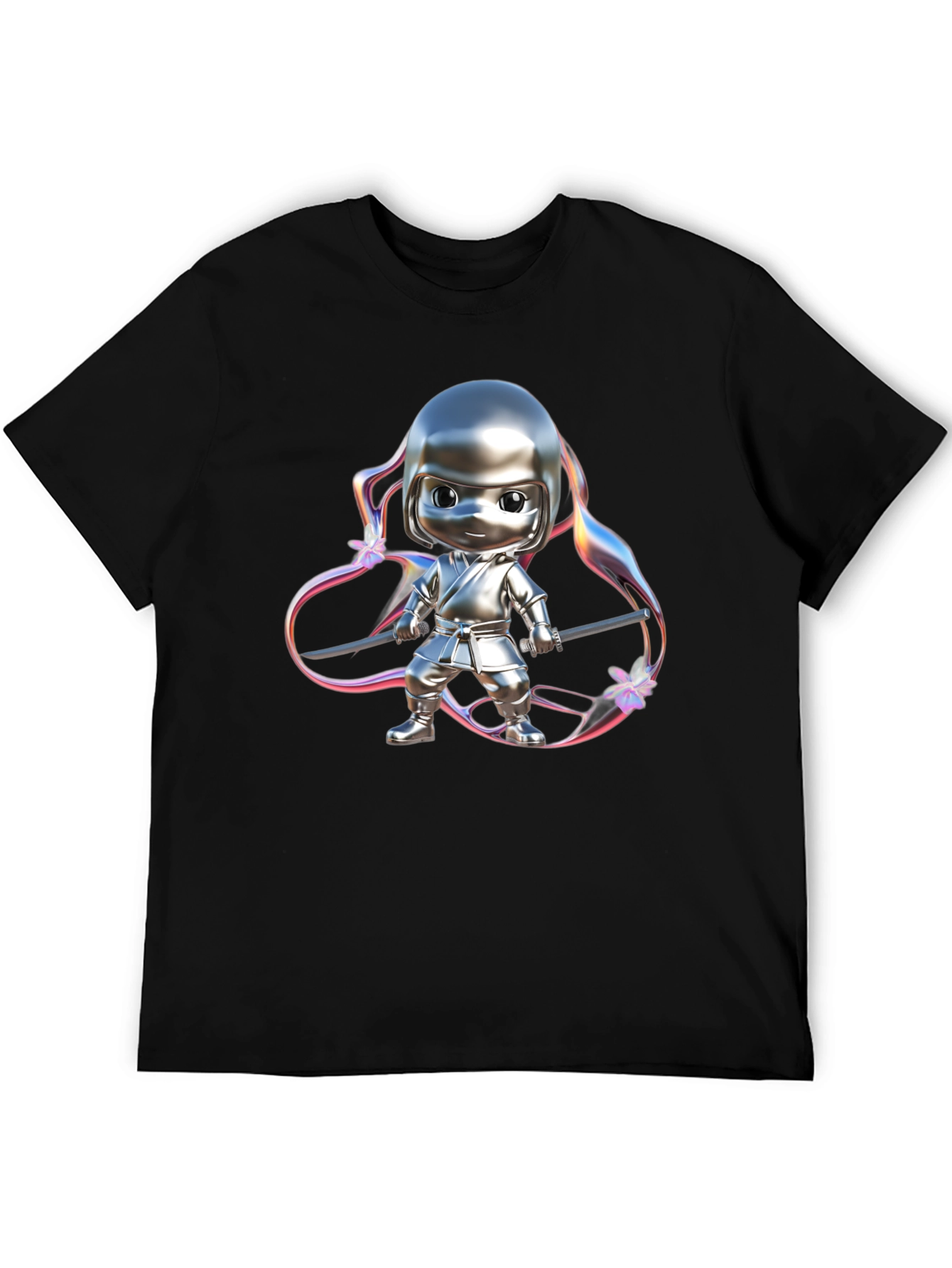 Black Ninja Cartoon Graphic Black T-Shirt view 5