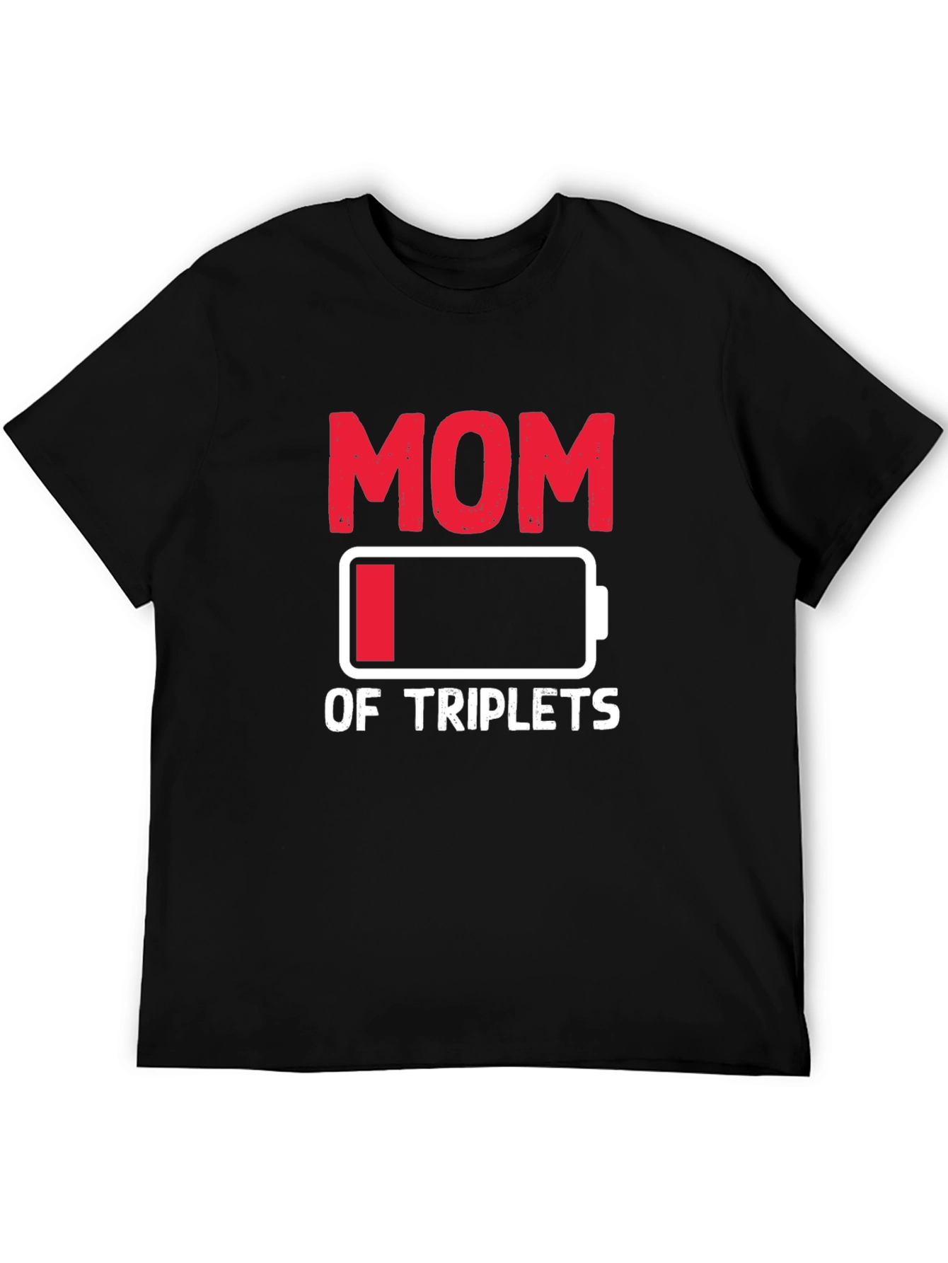 Black Funny Mom of Triplets Low Battery T-Shirt view 5