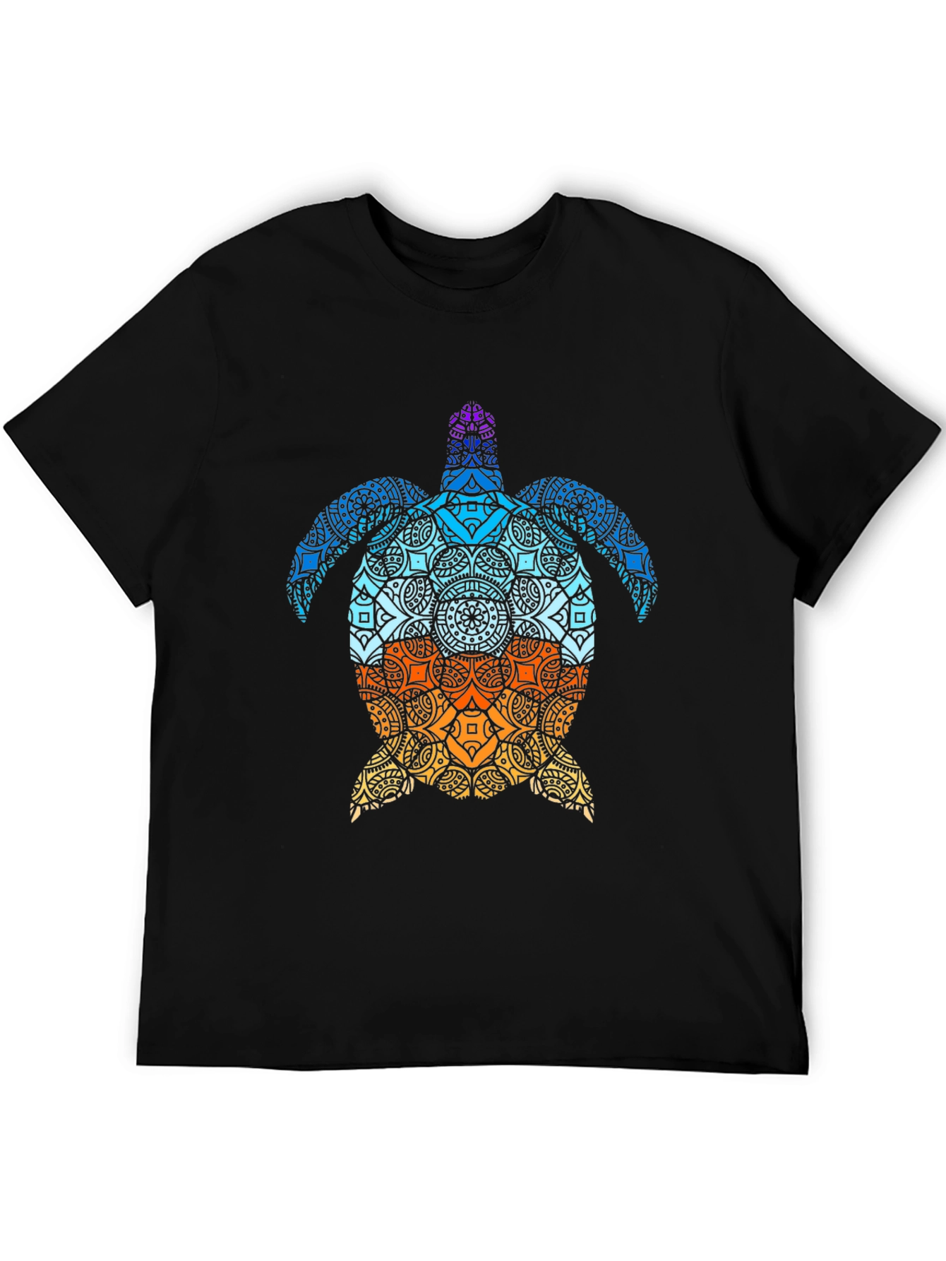 Black Turtle Mandala Graphic Tee - Black Cotton T-Shirt view 5