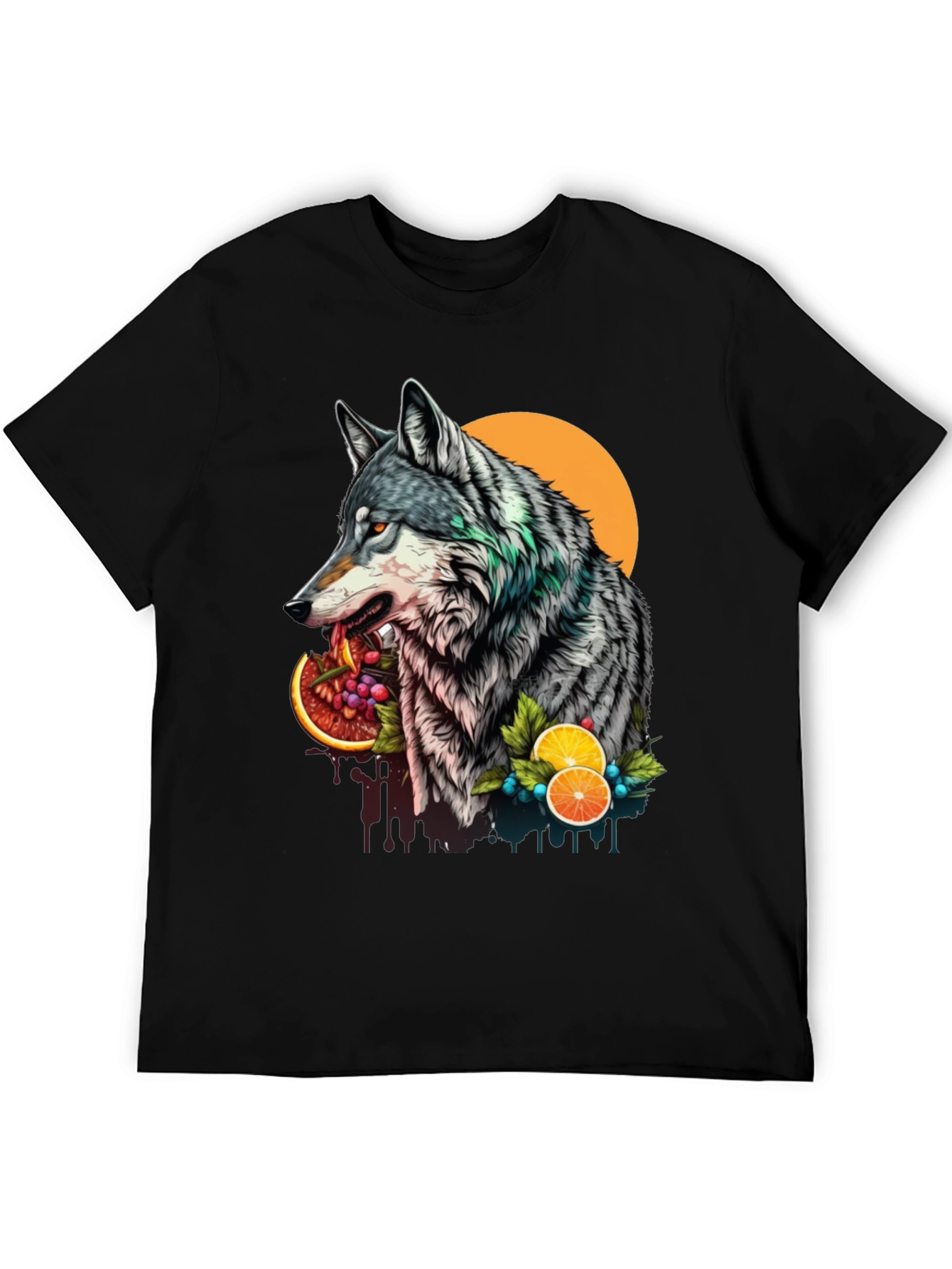 Black Wolf and Fruit Graphic Tee - Modern Streetwear Style view 5