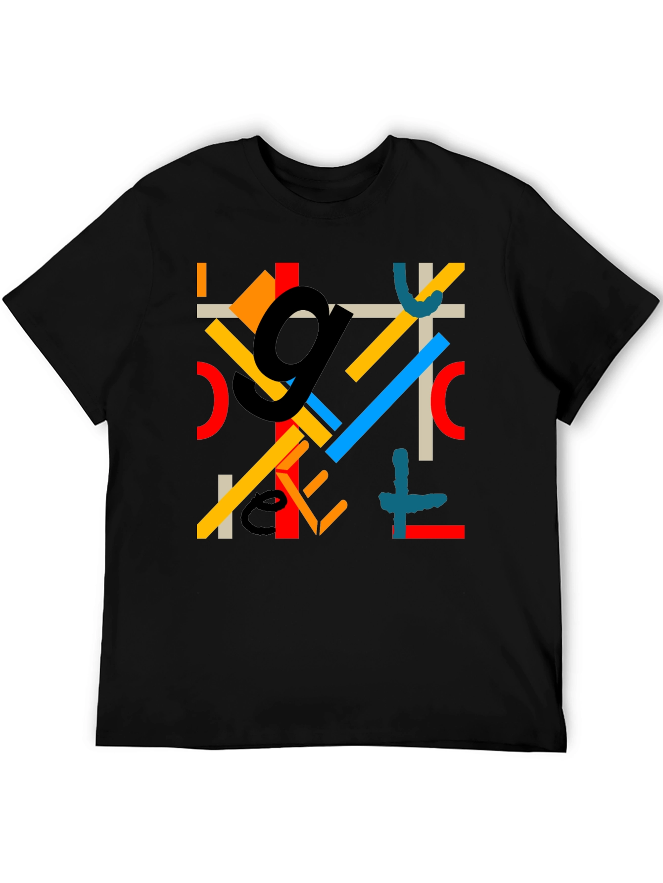 Black Abstract Geometric Pattern Black T-Shirt view 5