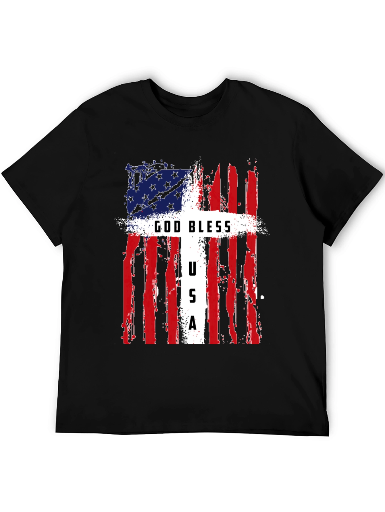 Black God Bless USA Patriotic T-Shirt view 5
