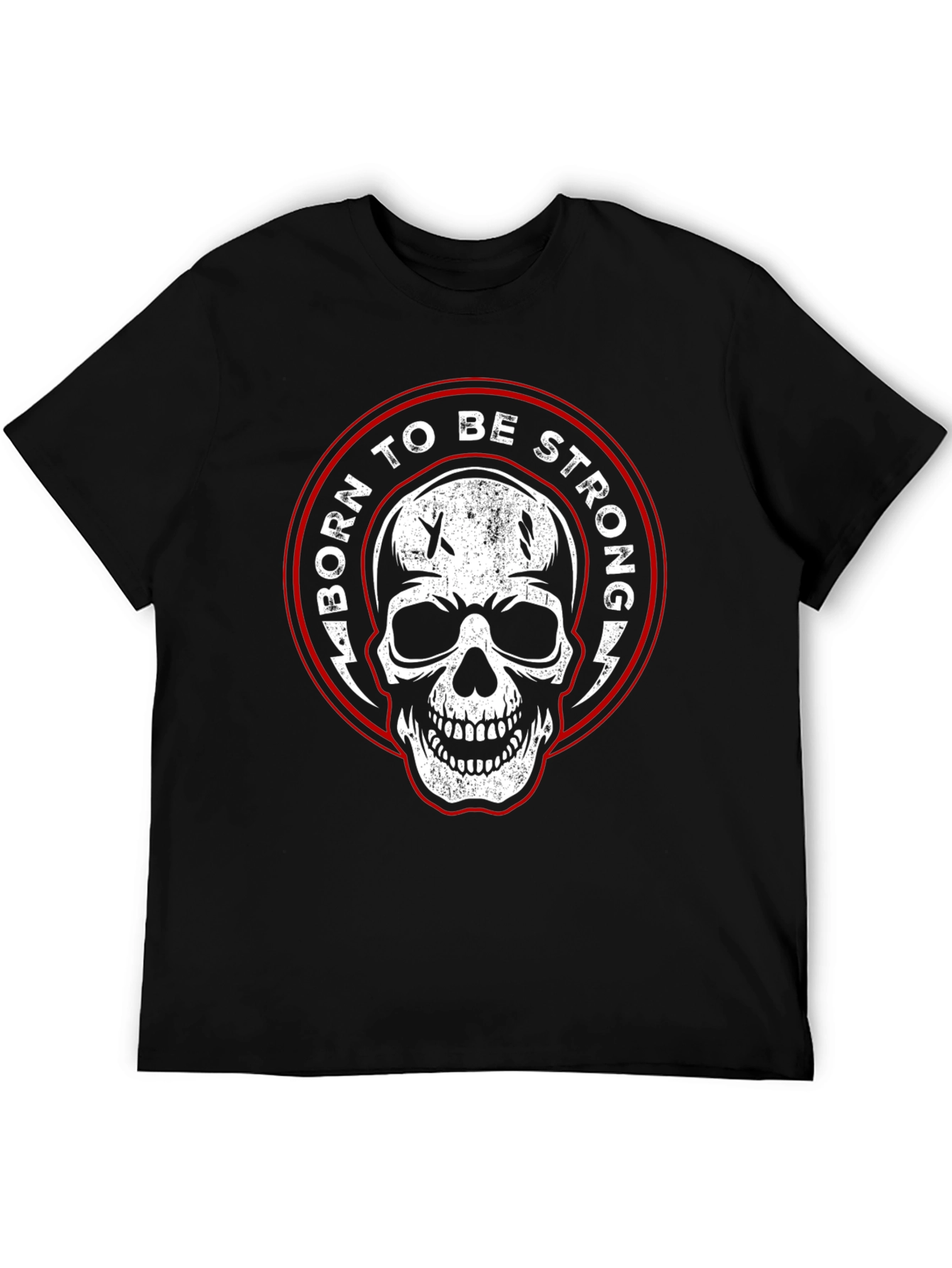 Black Born to be Strong Skull Graphic Black T-Shirt view 5