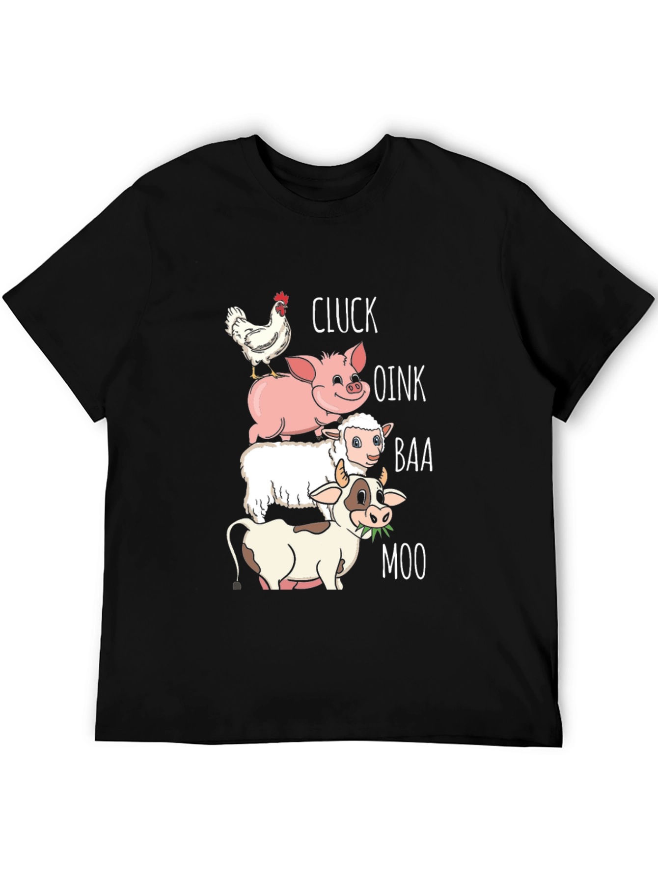 Black Farm Animal Sound Stack T-Shirt - Cluck, Oink, Baa, Moo view 5