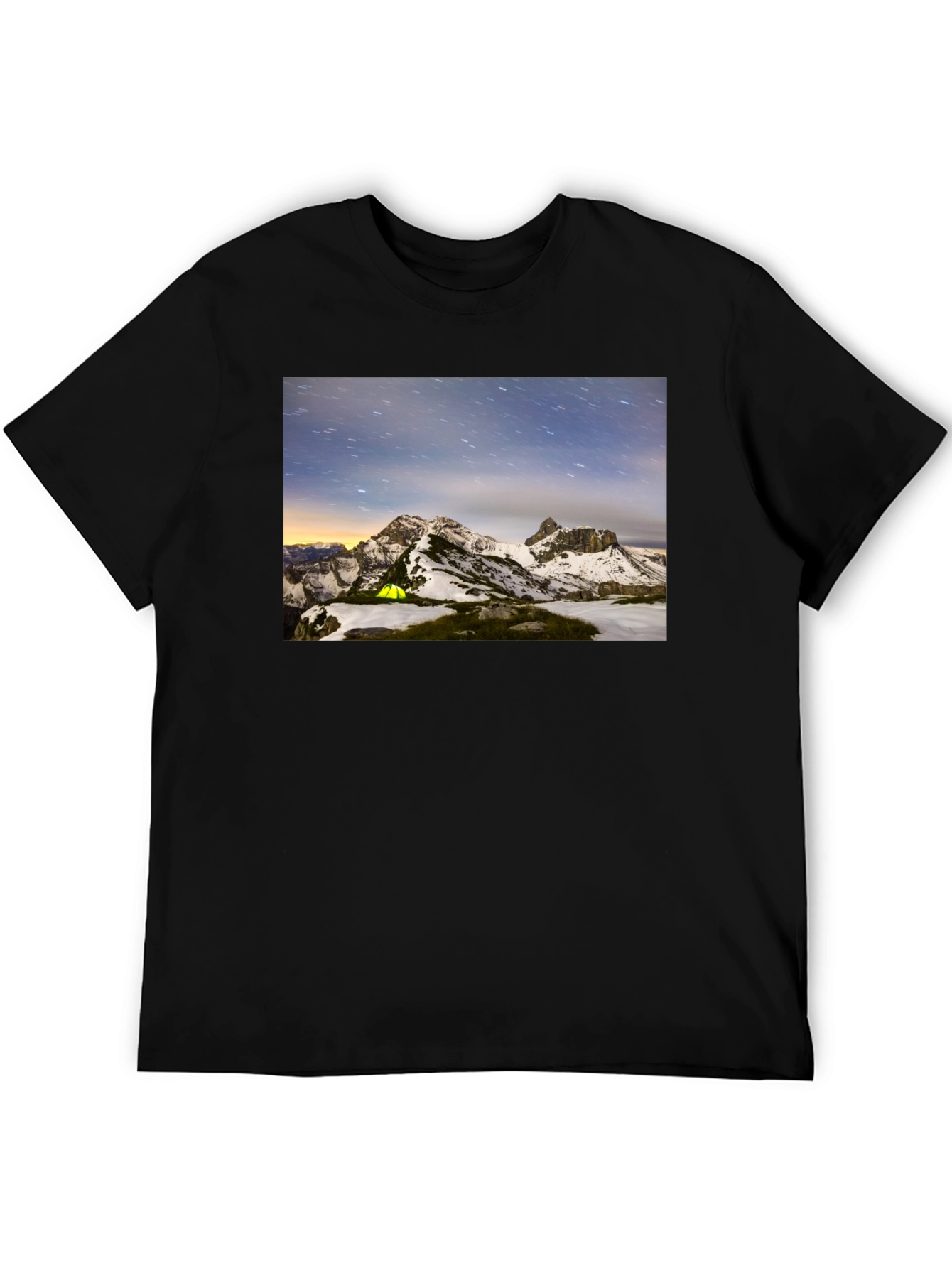Black Mountain Starry Night Camping Black T-Shirt view 5
