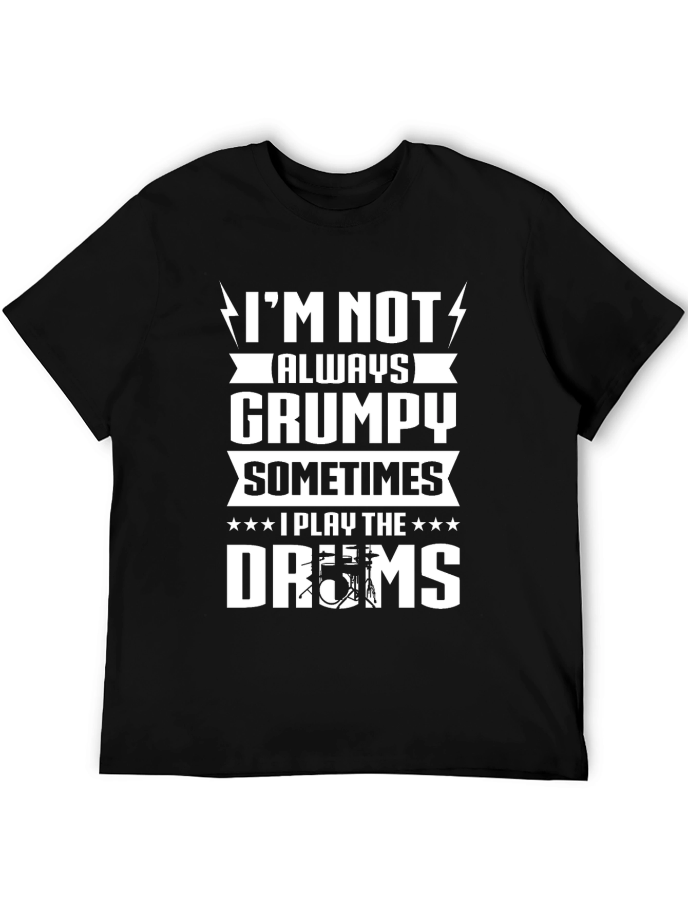 Black Grumpy Drummer T-Shirt - Play the Drums Sometimes view 5