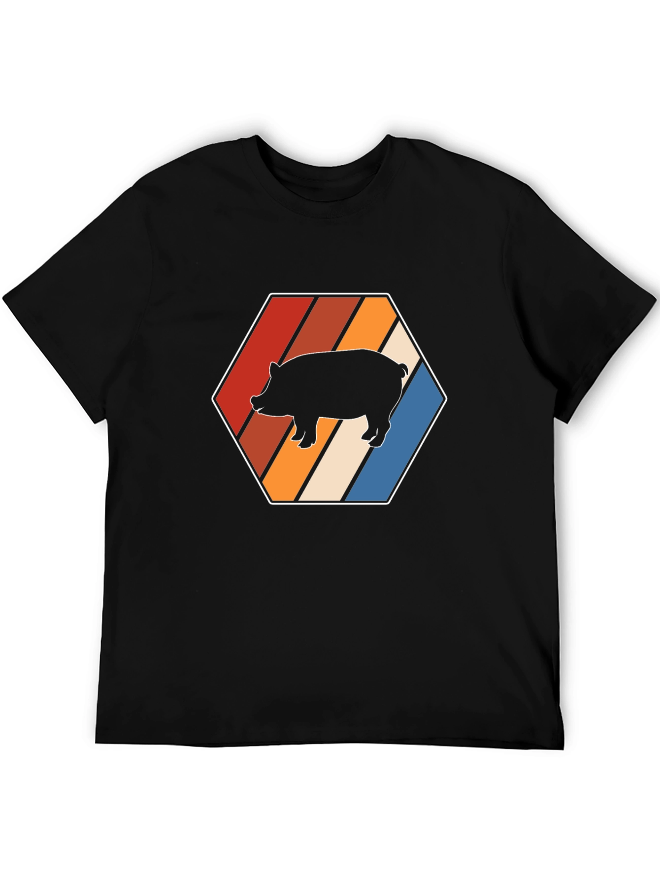 Black Retro Hog T-Shirt: Vintage Pig Design view 5