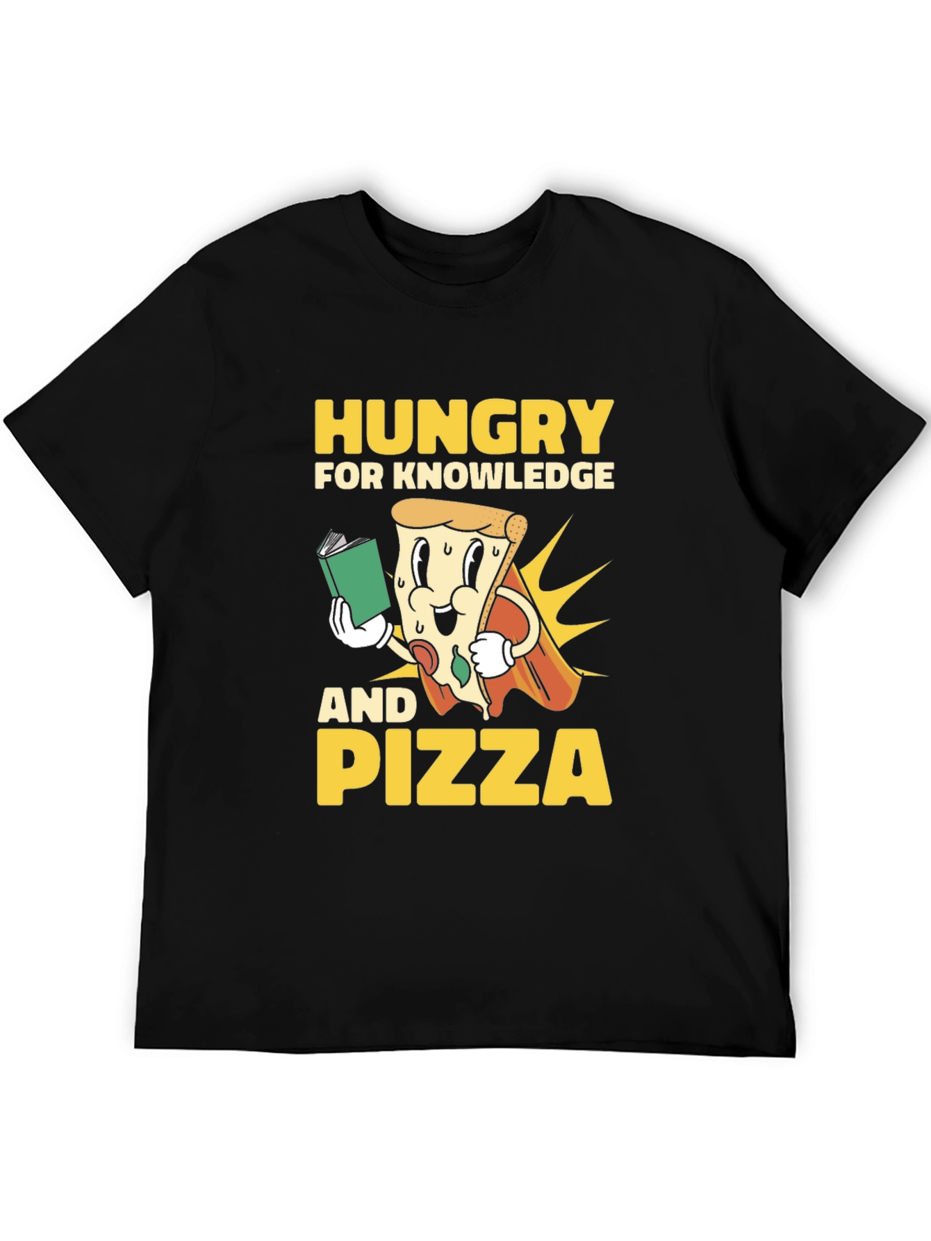 Black Hungry for Knowledge and Pizza T-Shirt view 5