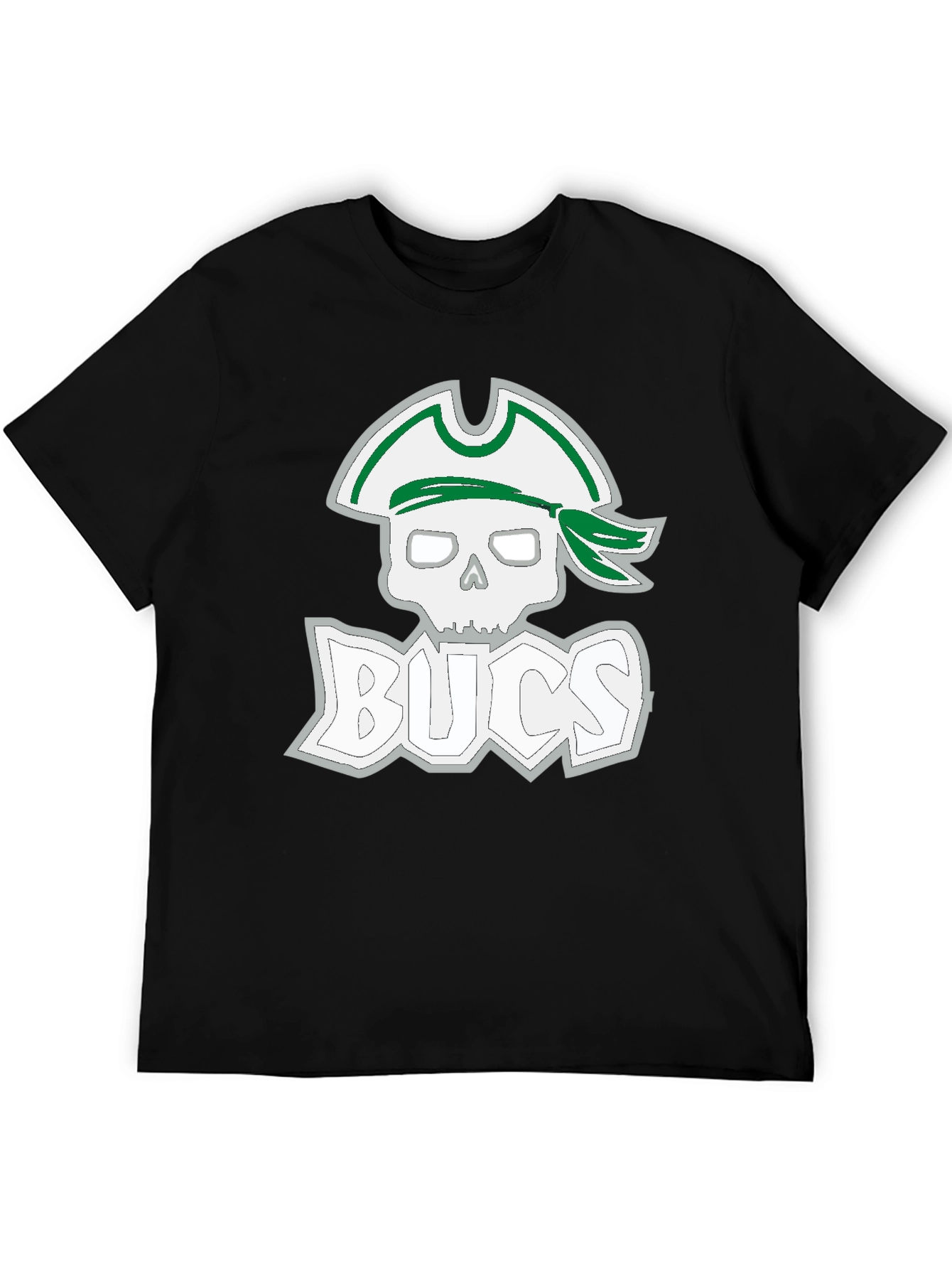 Black Men's Black T-Shirt with Pirate Skull & 'BUCS' Graphic view 5