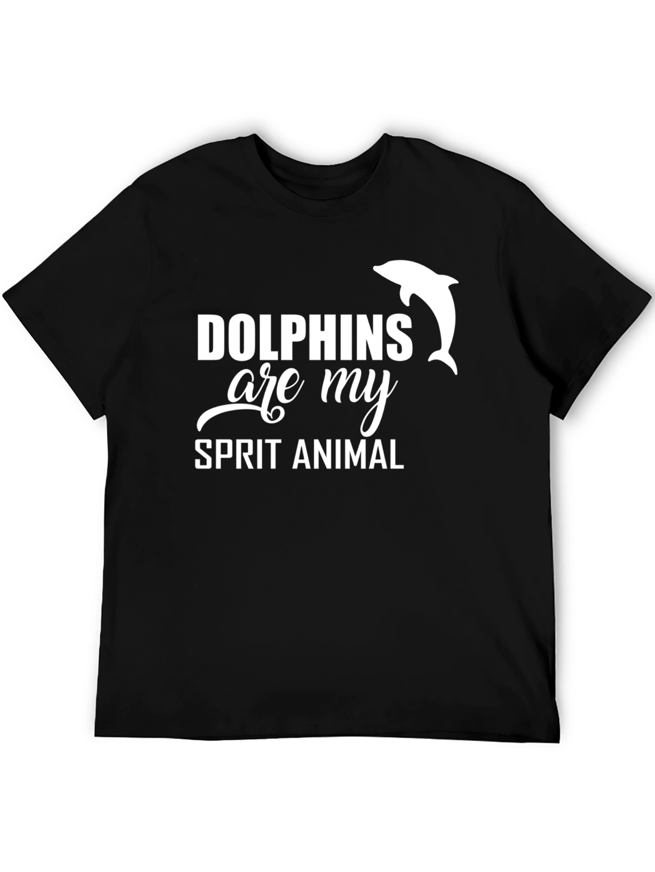 Black Dolphins Are My Spirit Animal T-Shirt - Black Cotton Tee view 5