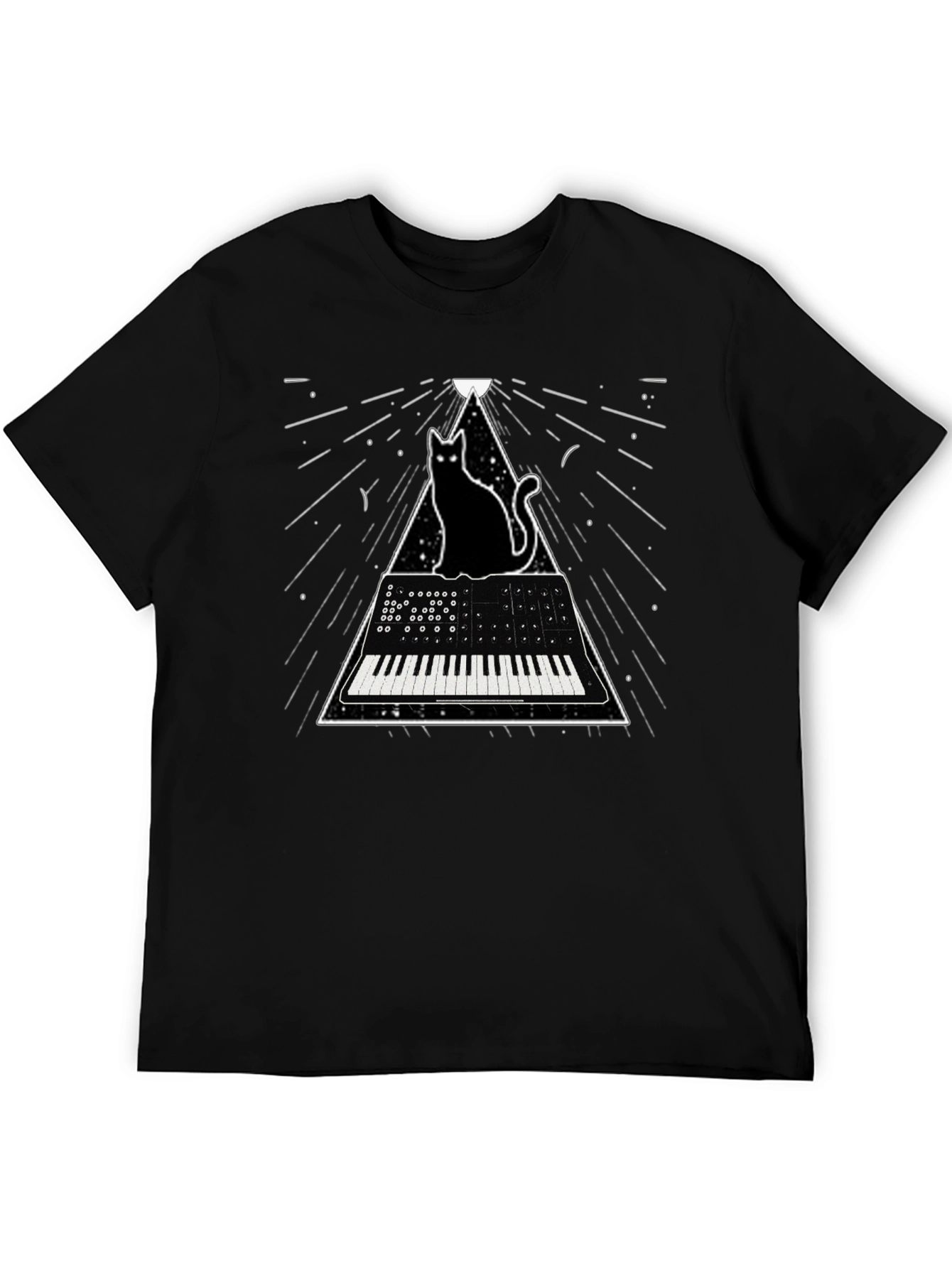 Black Cat Keyboard T-Shirt - Synthwave Style view 5