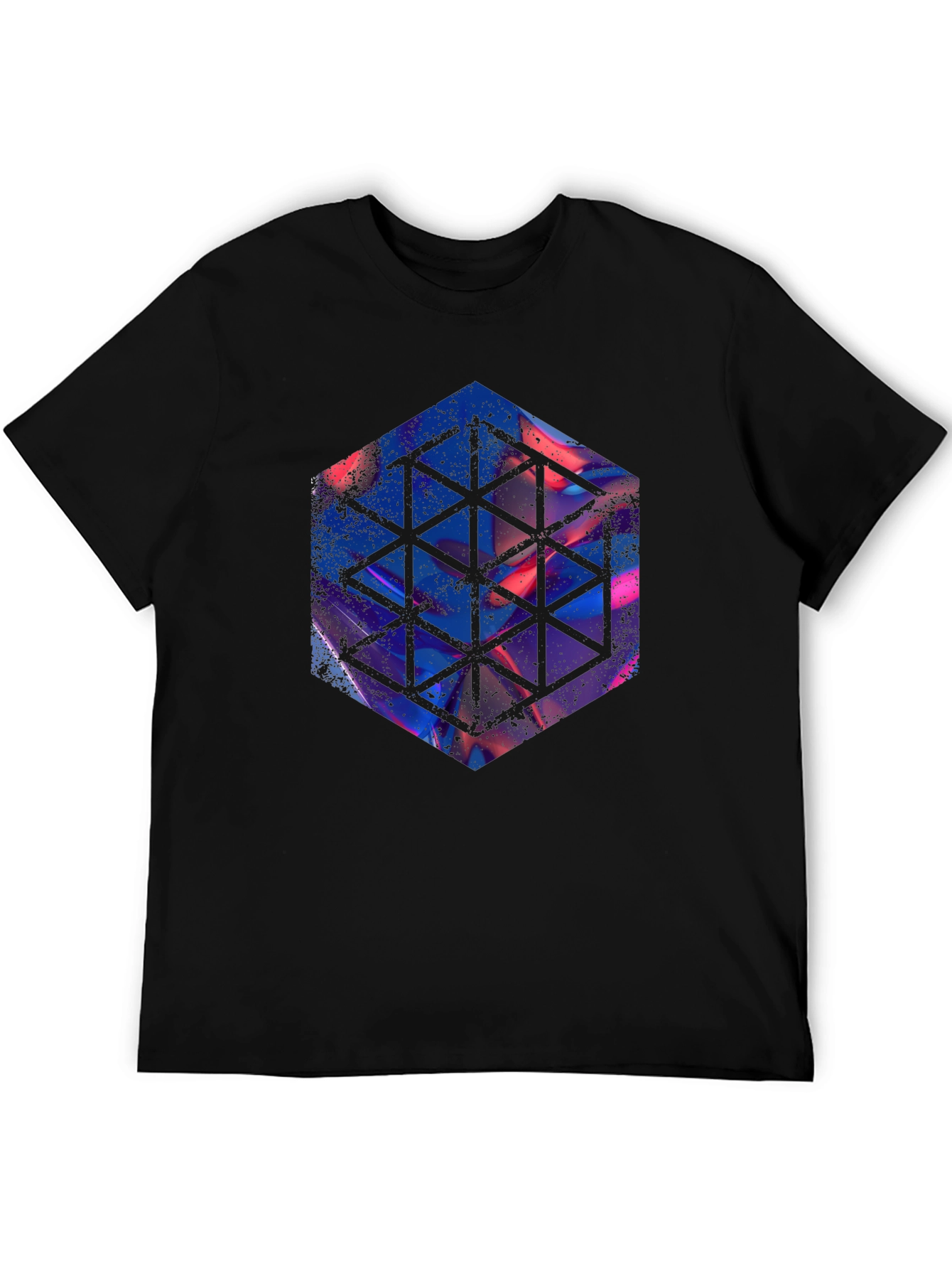 Black Geometric Hexagon Graphic Black T-Shirt view 5