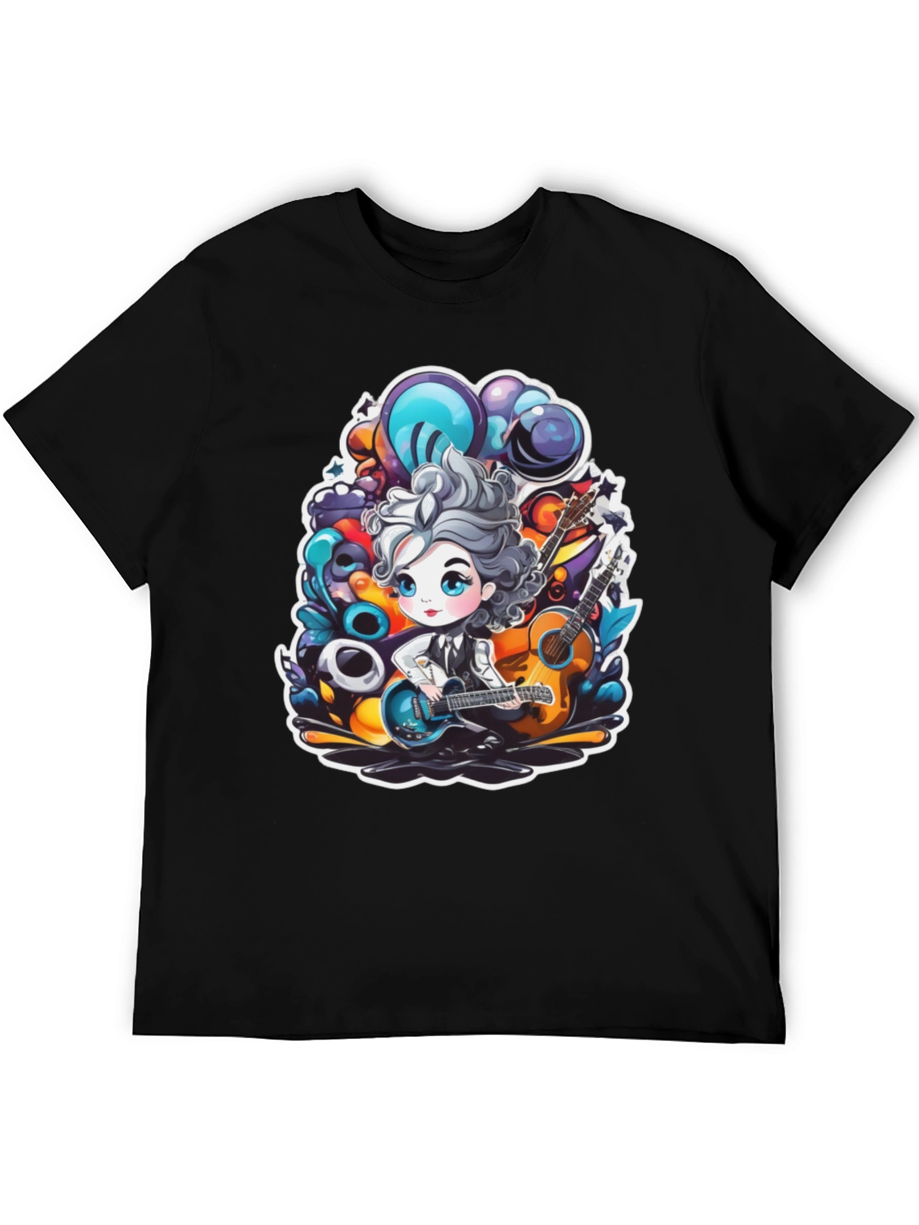 Black Cartoon Musician Graphic Tee view 5