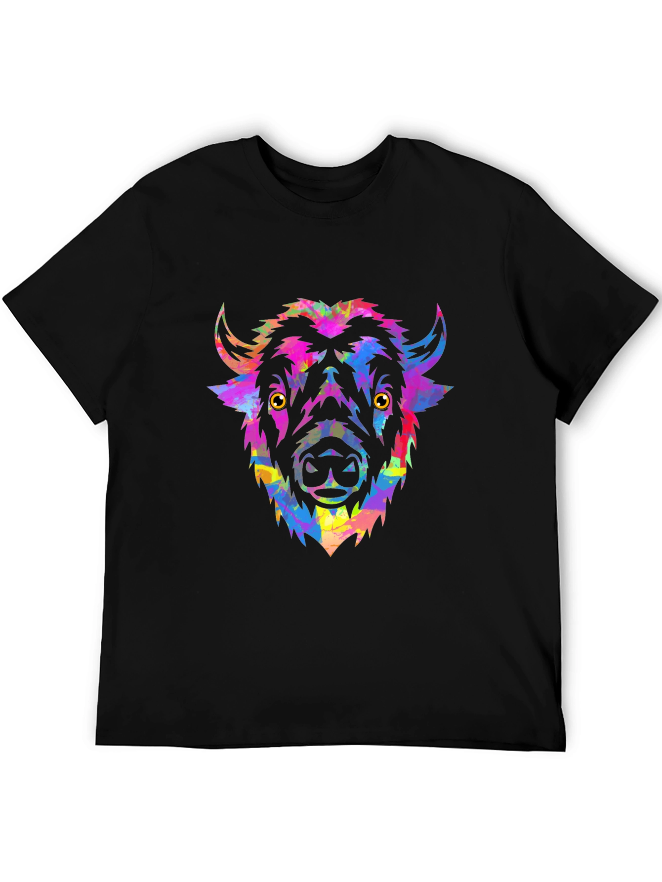 Black Colorful Bison Head Graphic Tee - Men's Black T-Shirt view 5
