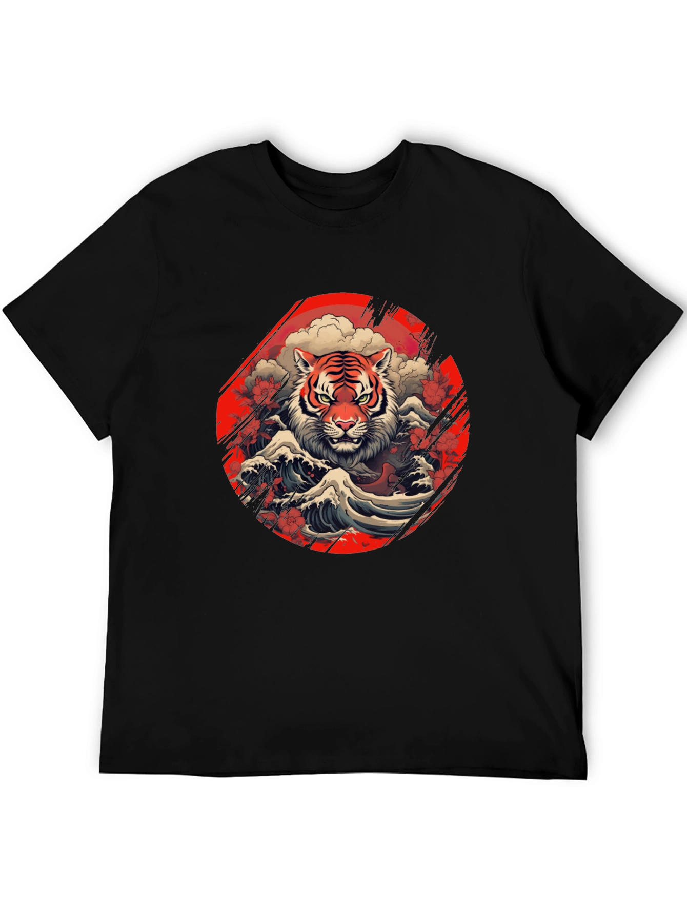 Black Tiger Wave Graphic Tee - Stylish Men's Black T-Shirt view 5