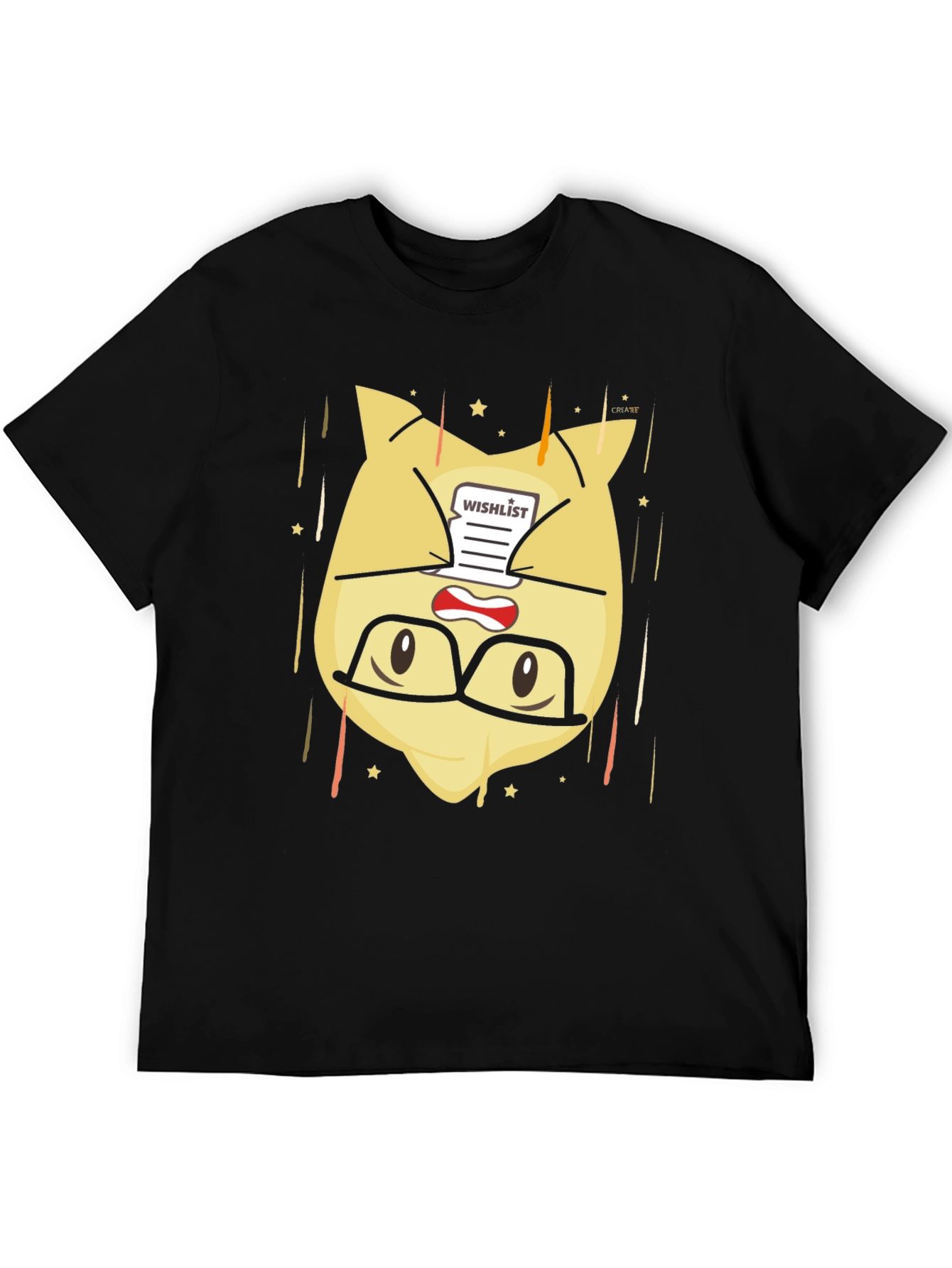 Black Funny Cartoon Character Wishlist Black T-Shirt view 5