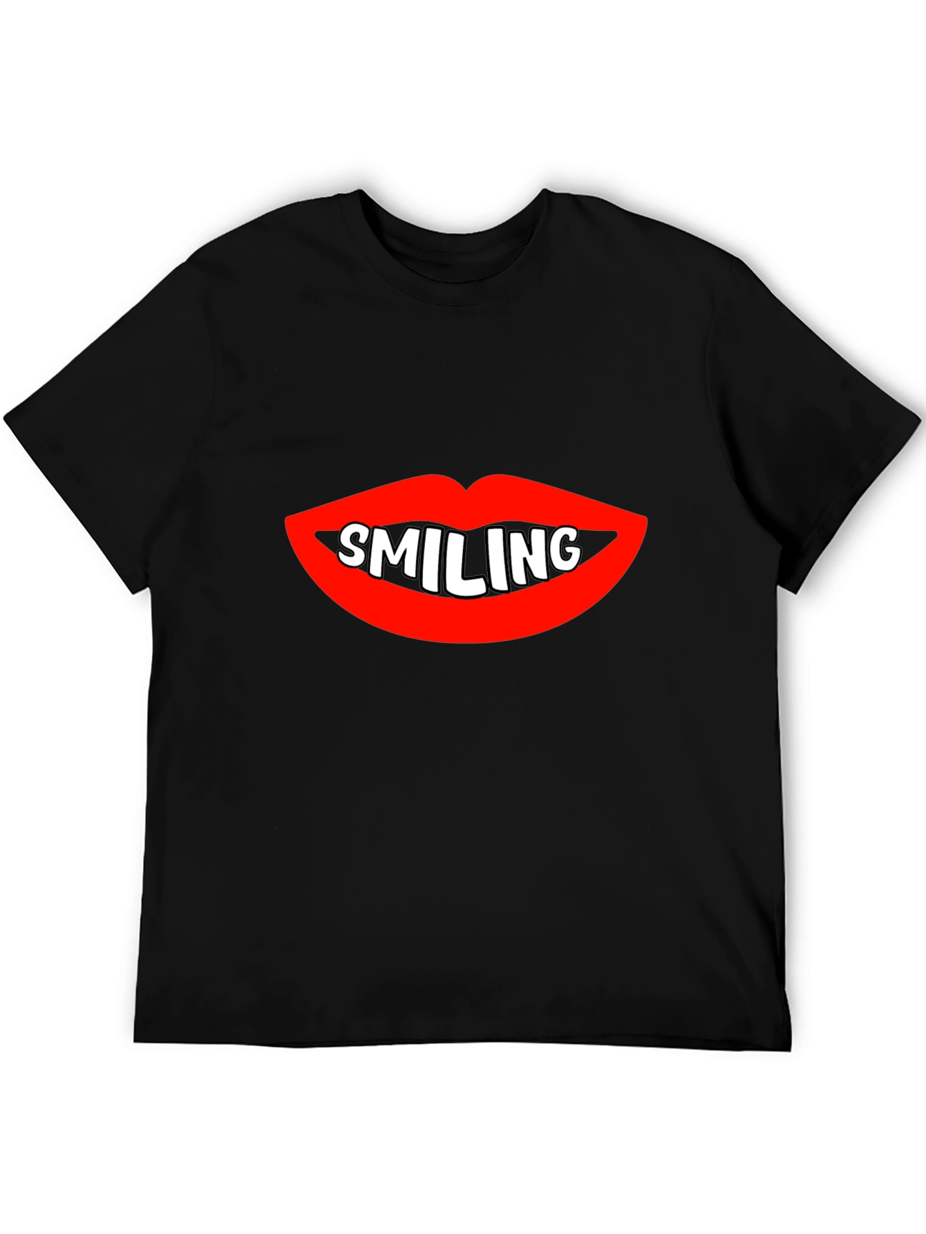 Black Smiling Lips Graphic Black T-Shirt view 5