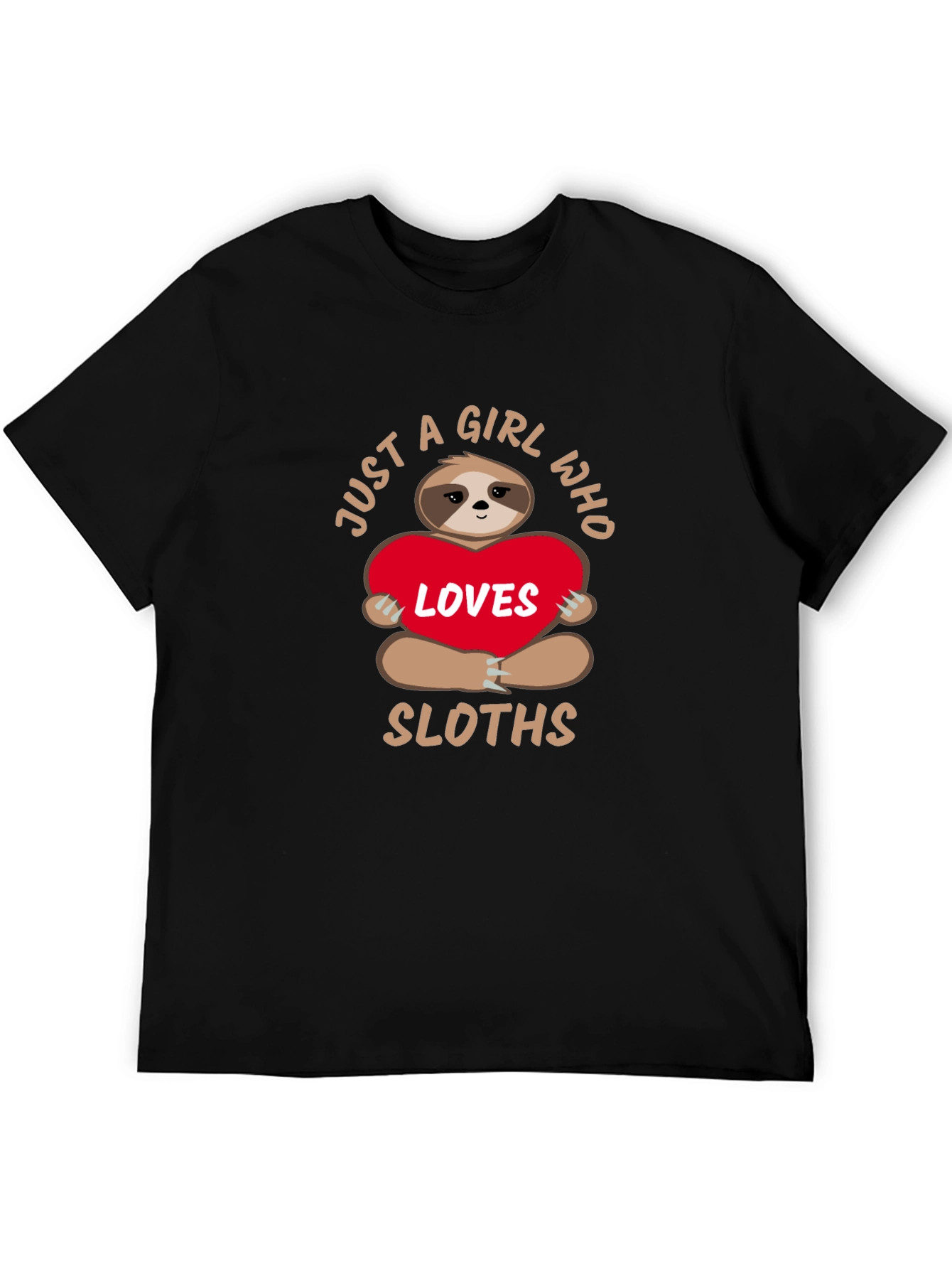 Black Sloth Lover T-Shirt - Just a Girl Who Loves Sloths Tee view 5
