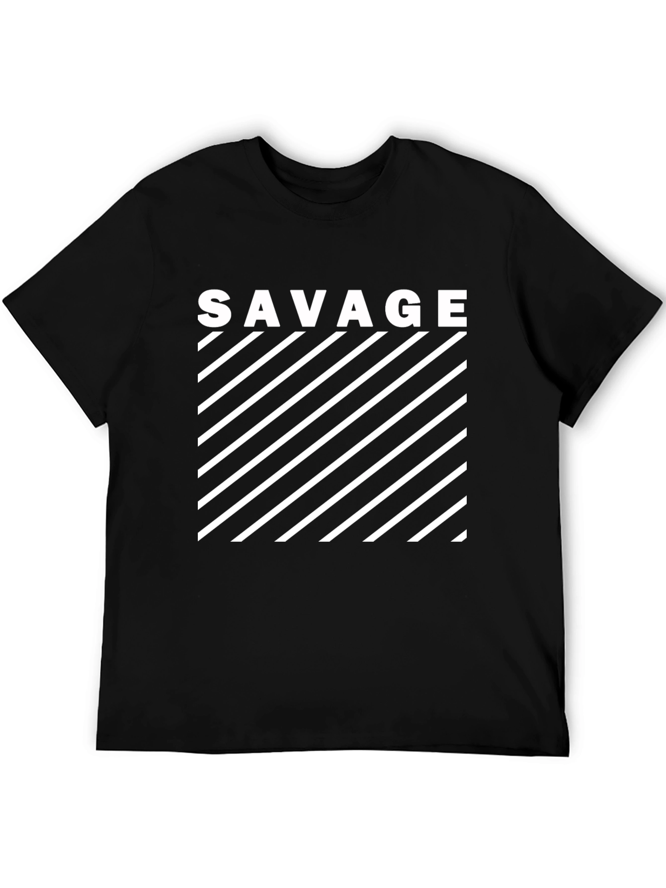 Black Savage Graphic Tee - Diagonal Stripe Design, Black Cotton Blend view 5
