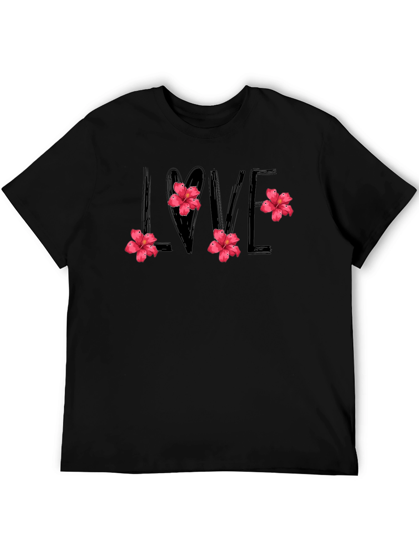Black Love Floral Graphic Tee - Stylish Black Shirt view 5