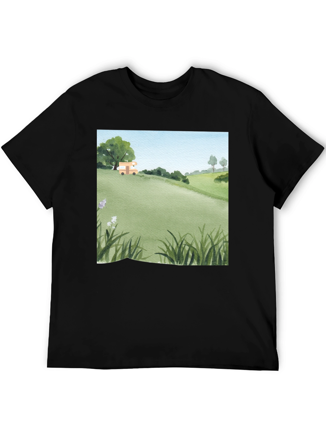 Black Watercolor Landscape Camper T-Shirt view 5