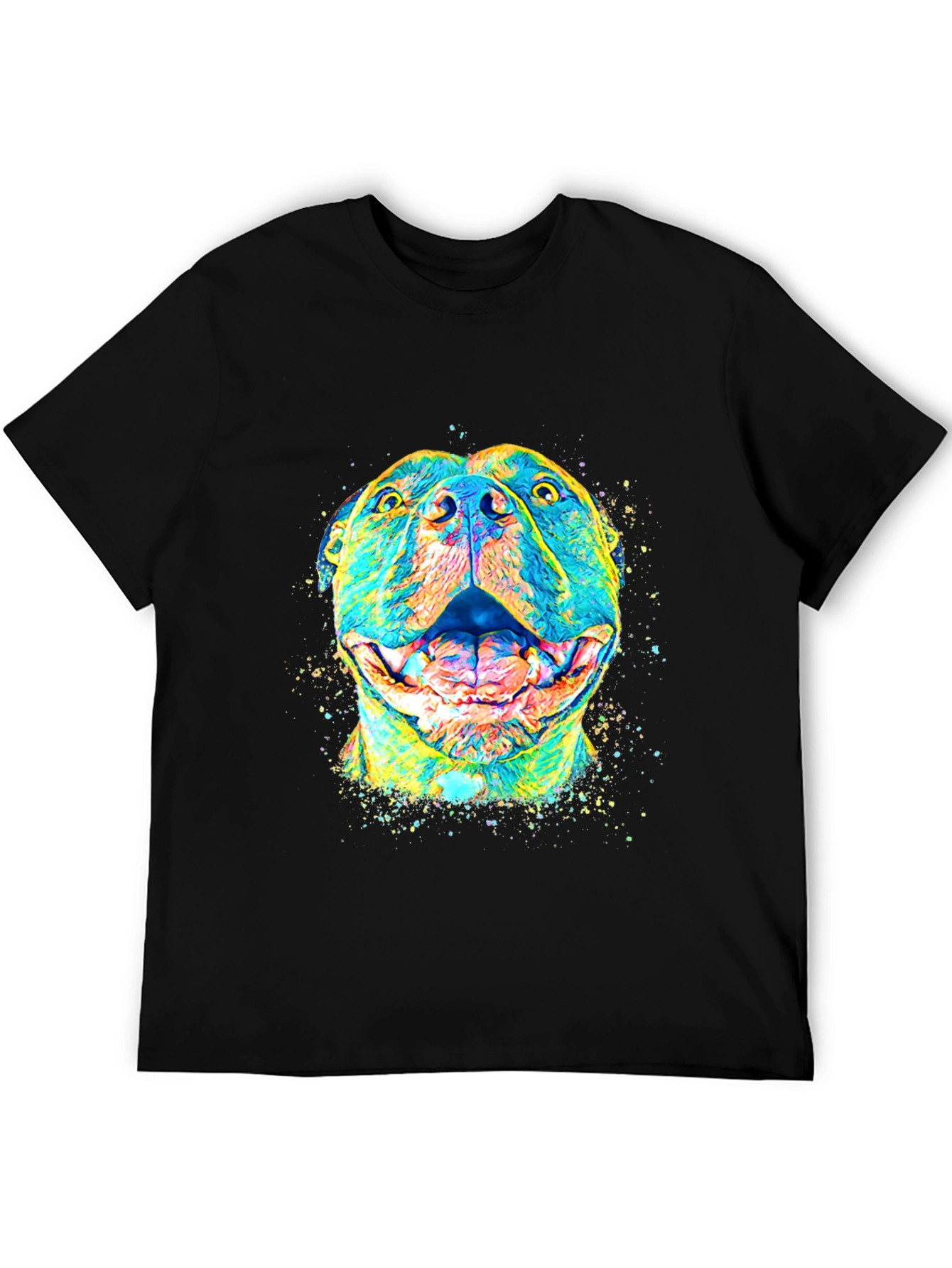 Black Colorful Pitbull Dog Graphic T-Shirt view 5