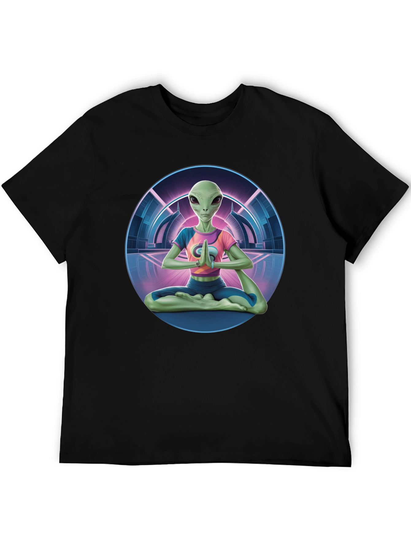 Black Alien Yoga Meditation T-Shirt - Men's Black Graphic Tee view 5