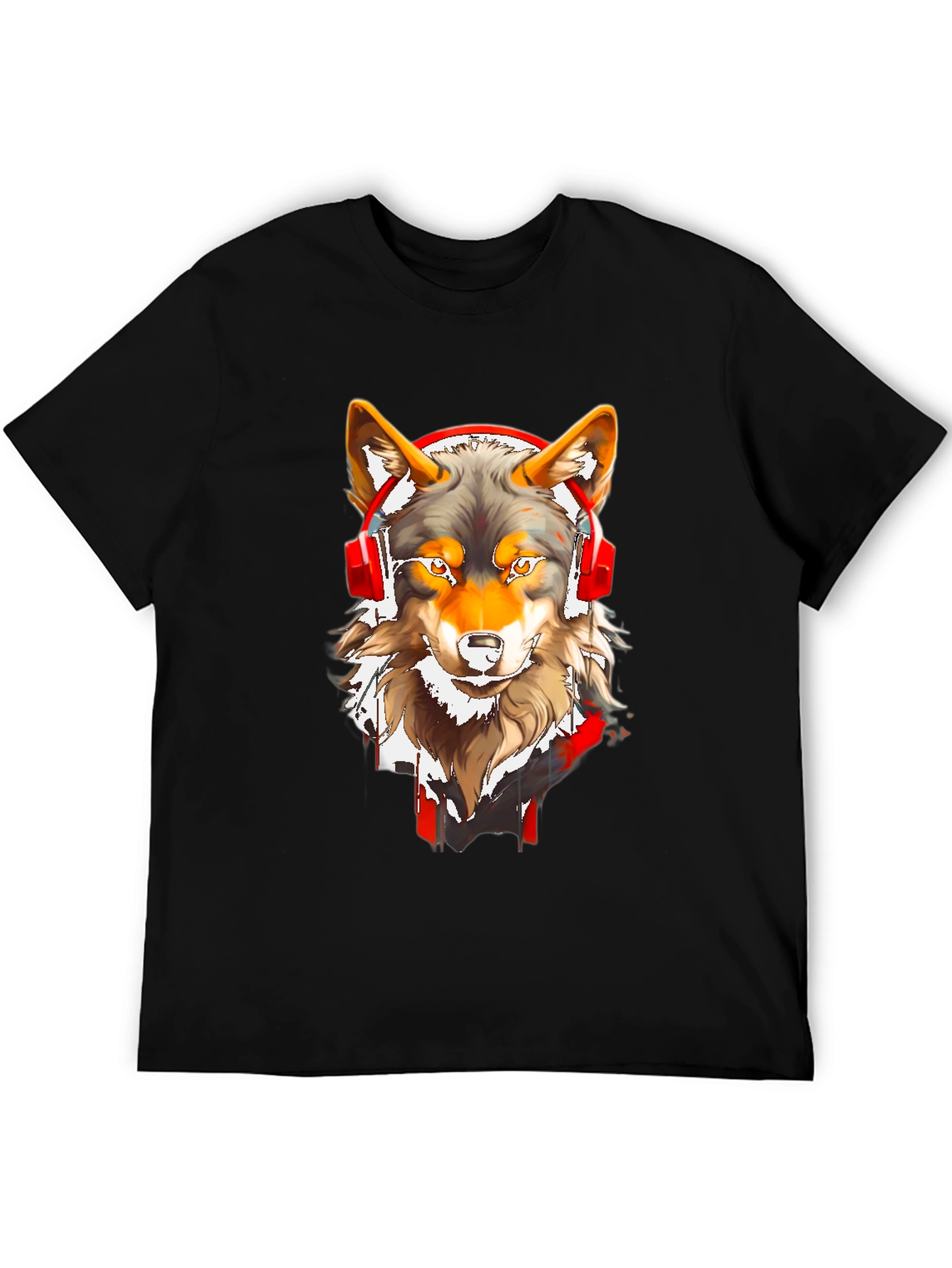 Black Wolf Headphones Graphic Tee view 5