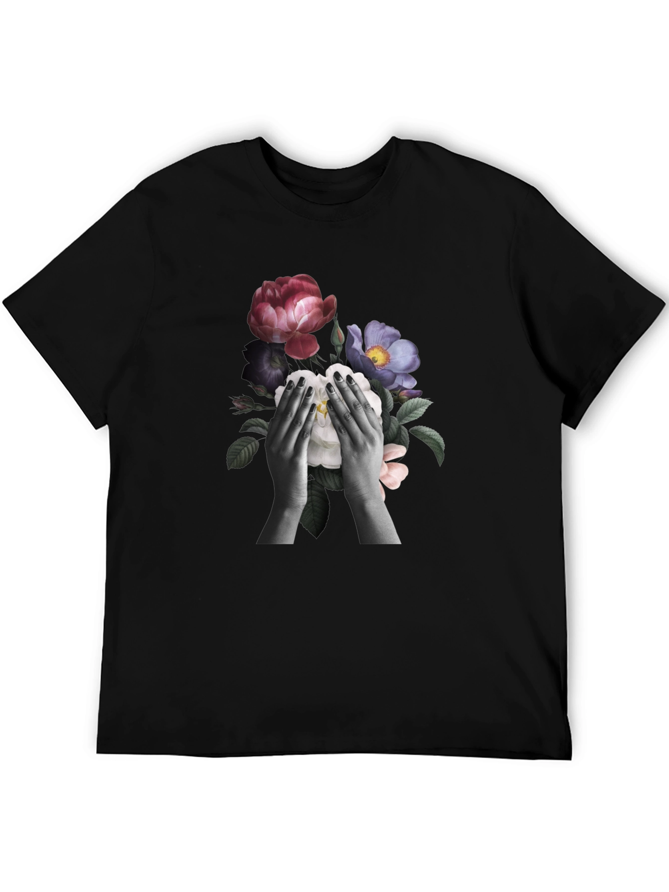 Floral Hands Graphic T-Shirt - Black - 5