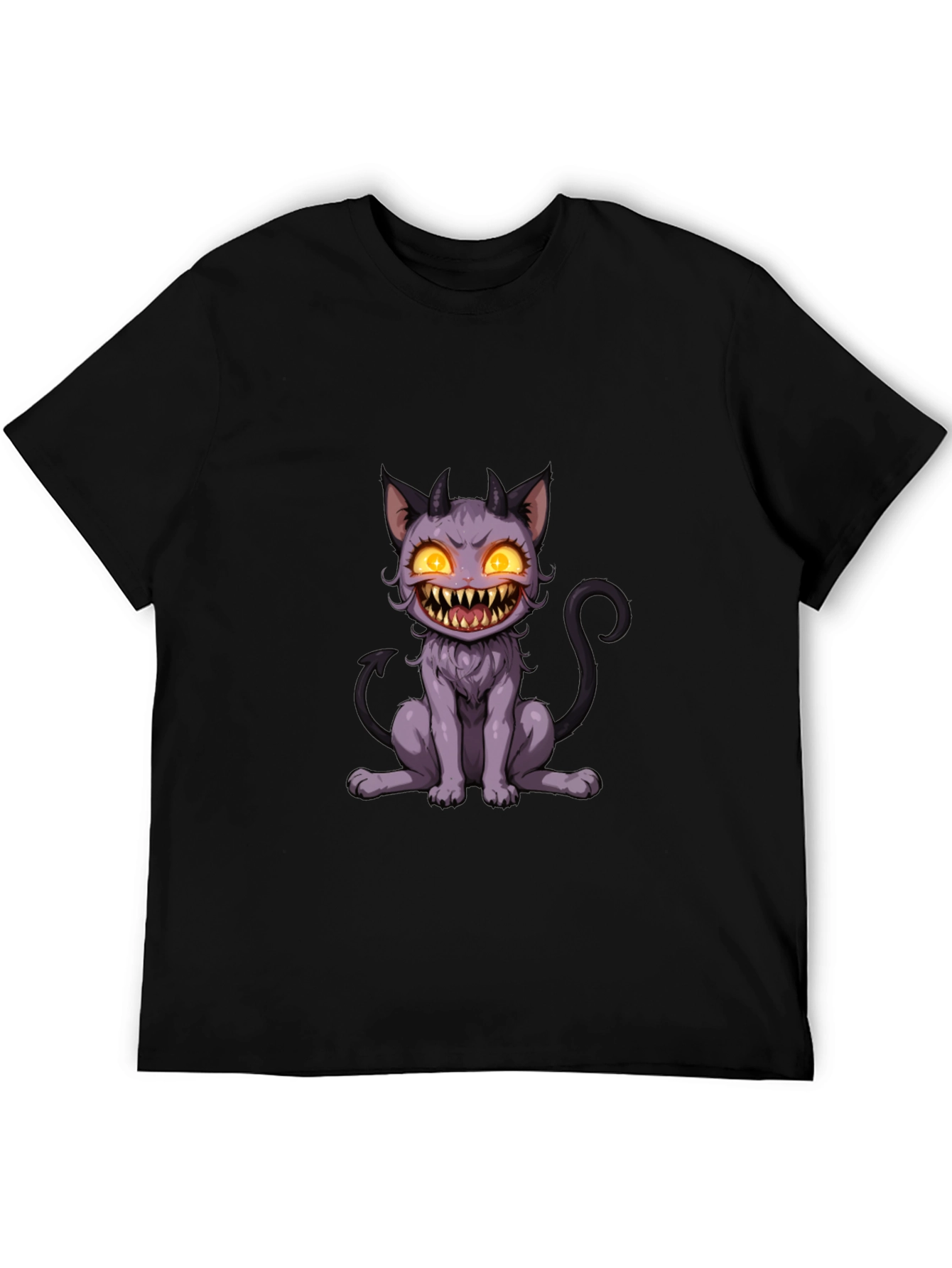 Black Monster Cat Graphic Tee - Black Cotton T-Shirt view 5