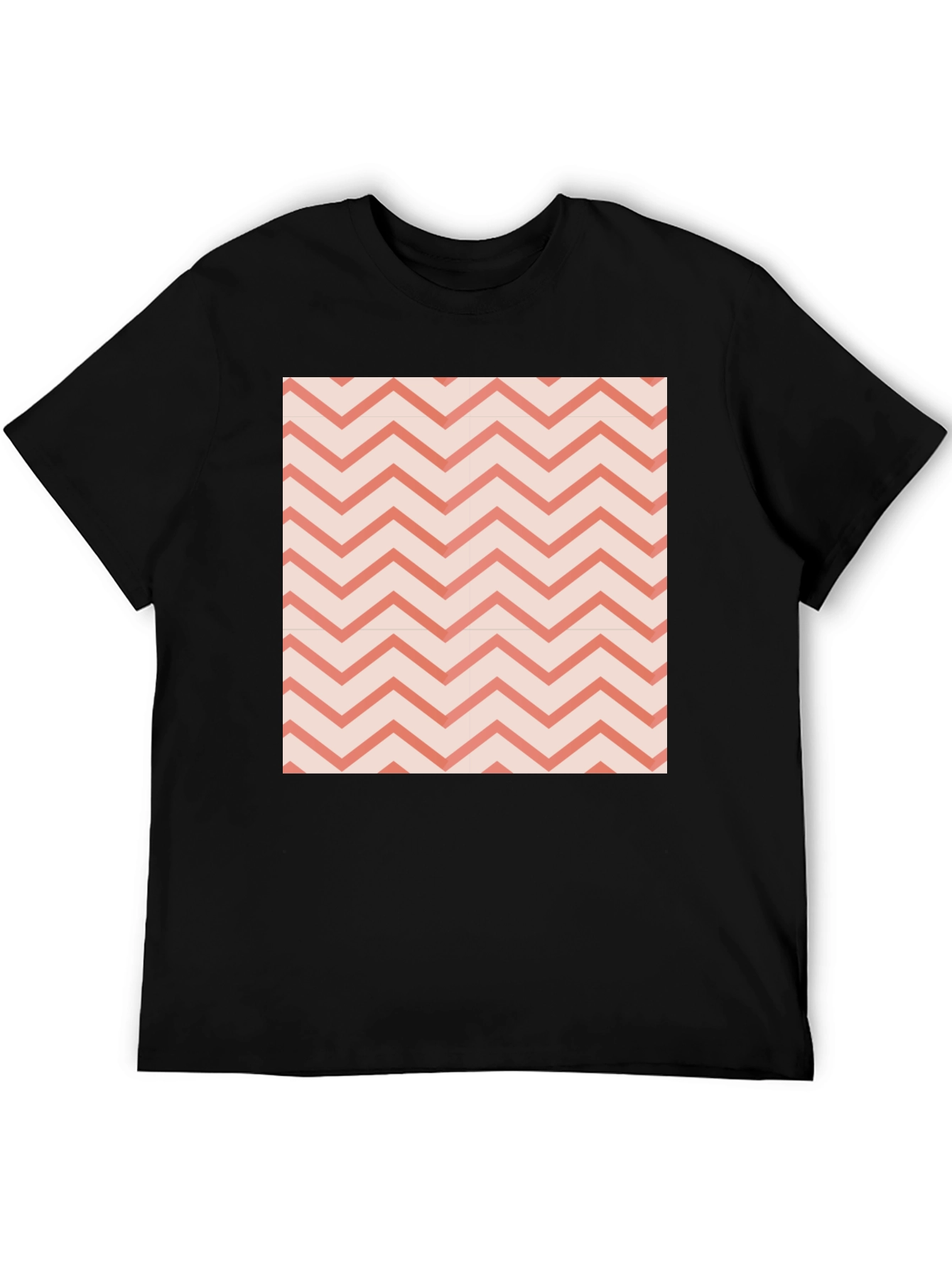 Black Men's Black Tee with Coral Chevron Pattern view 5