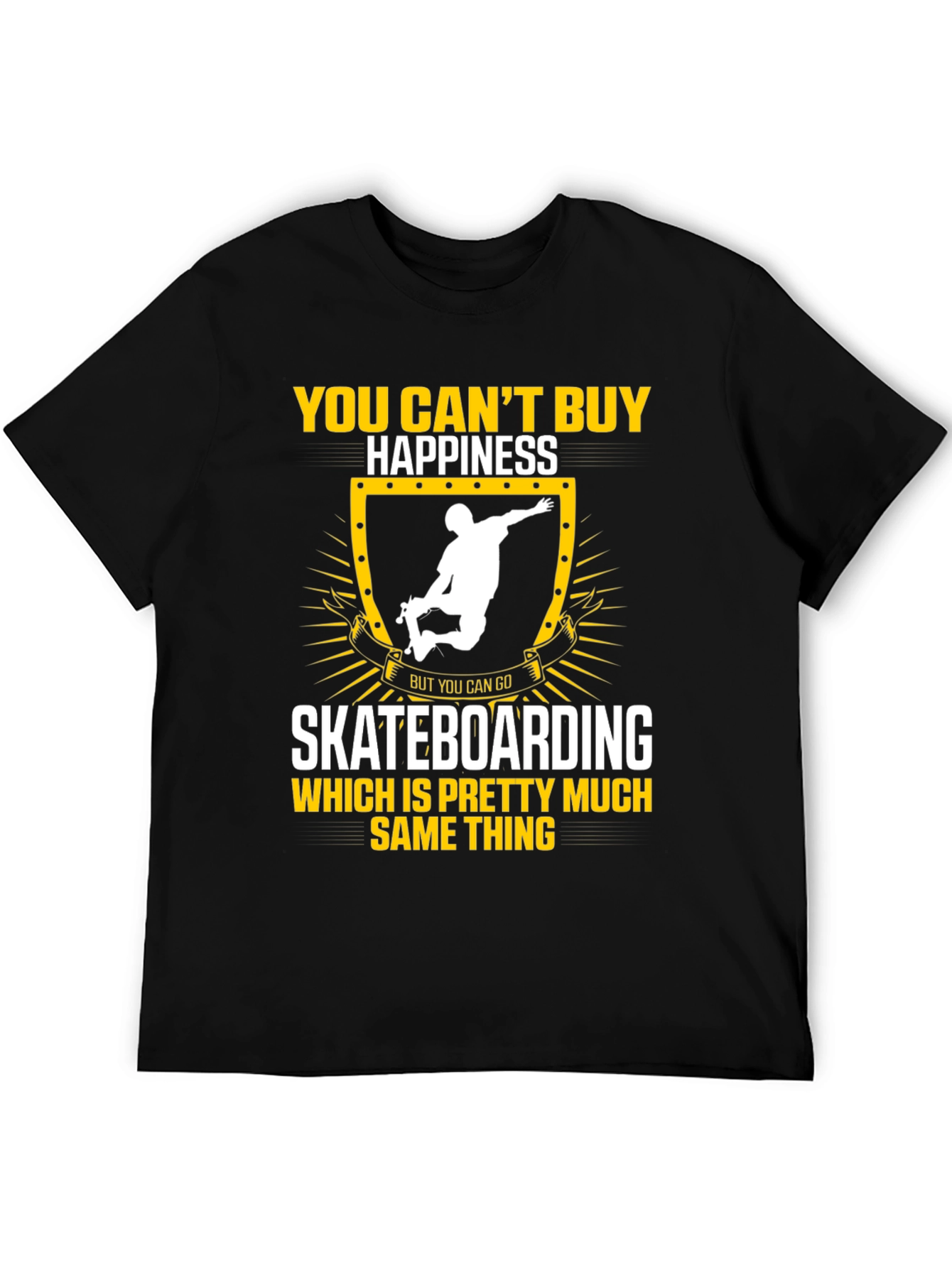 Black Skateboarding Happiness T-Shirt view 5
