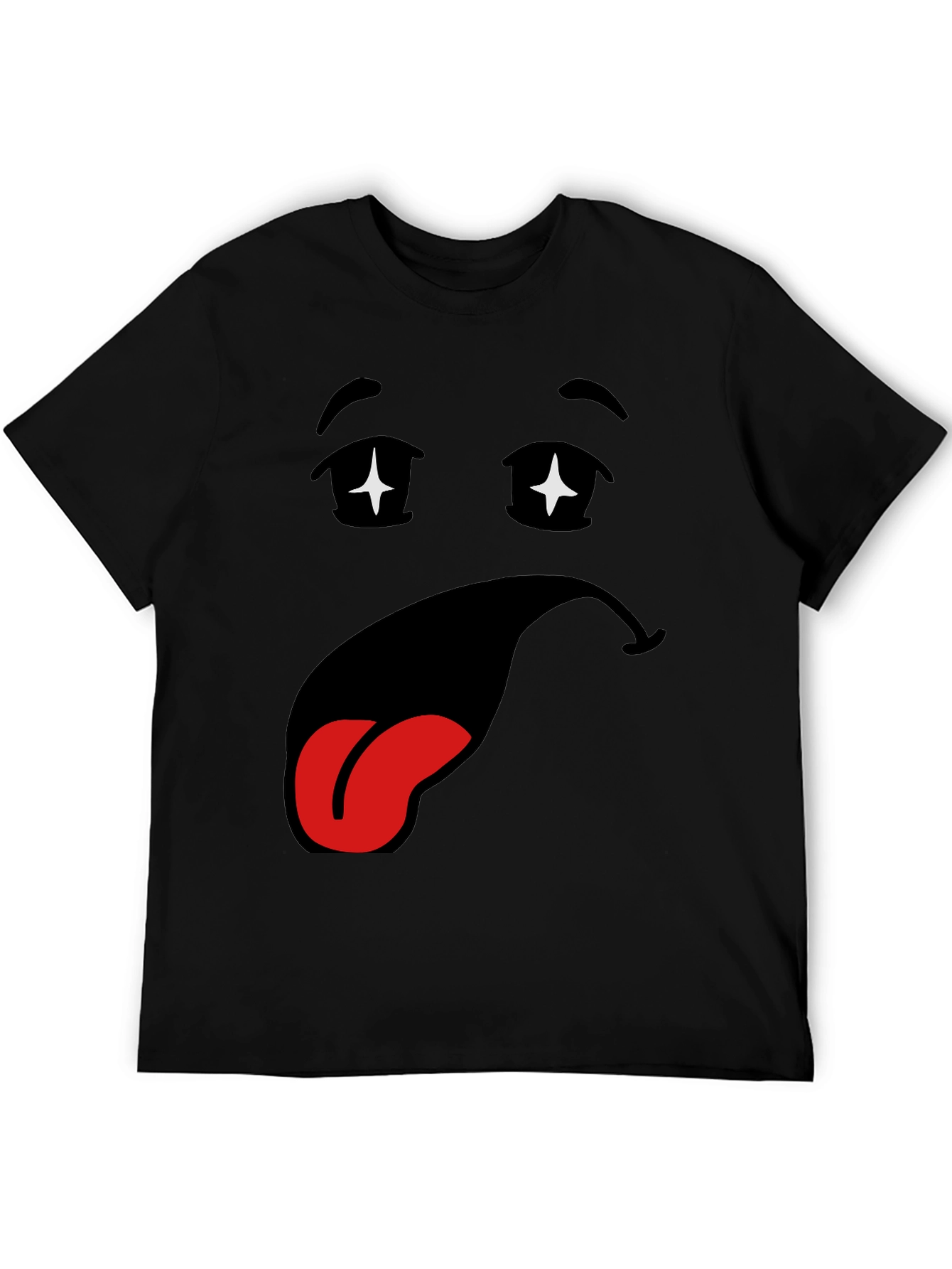 Black Funny Cartoon Face Black T-Shirt view 5
