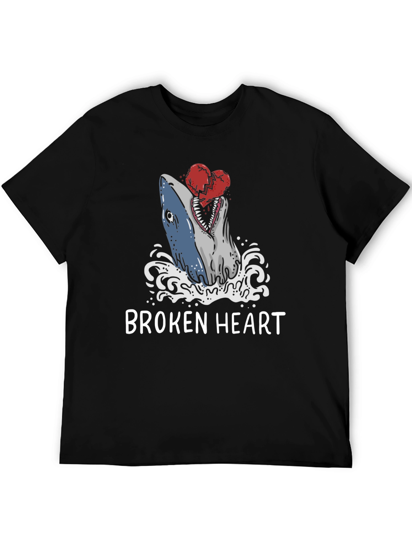 Black Broken Heart Shark T-Shirt - Novelty Graphic Tee view 5