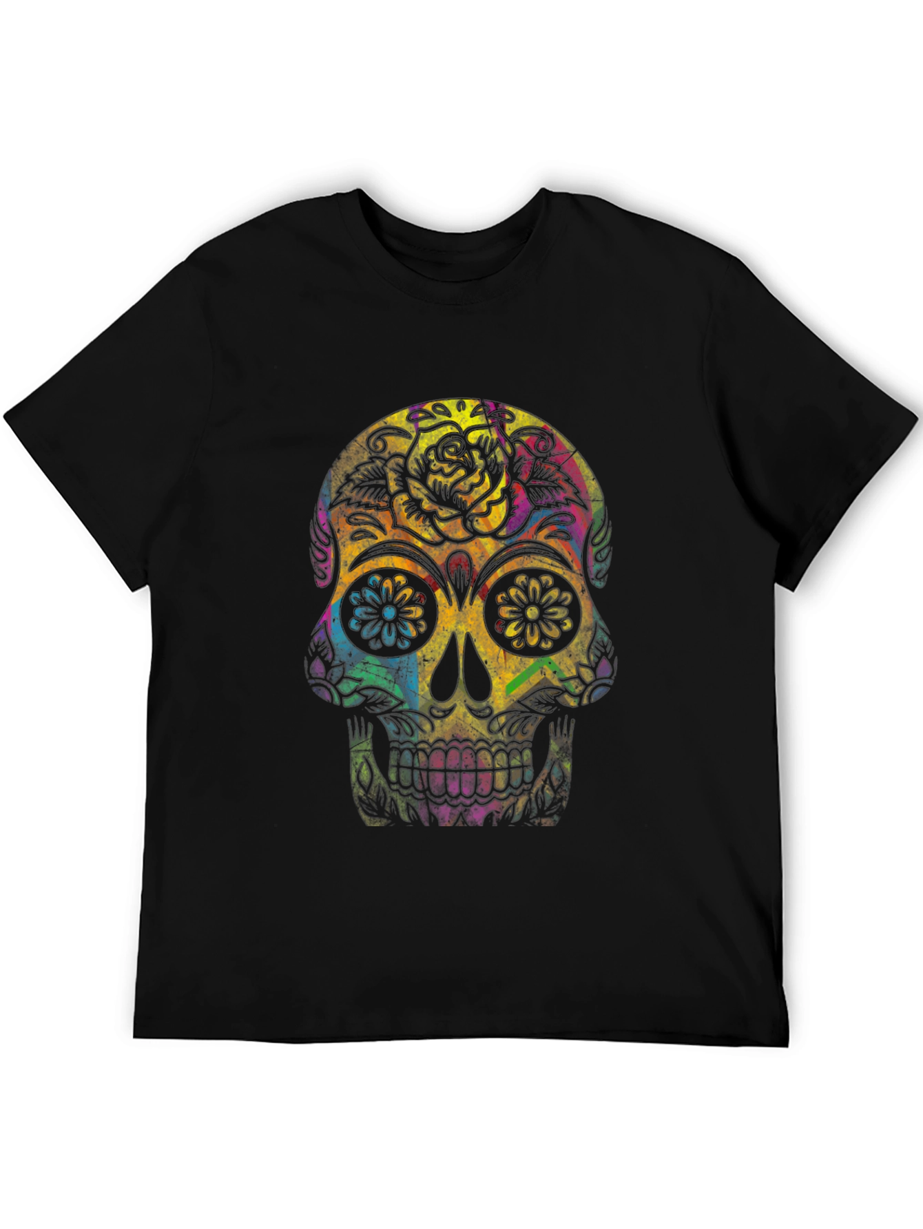 Black Colorful Sugar Skull Graphic Tee view 5