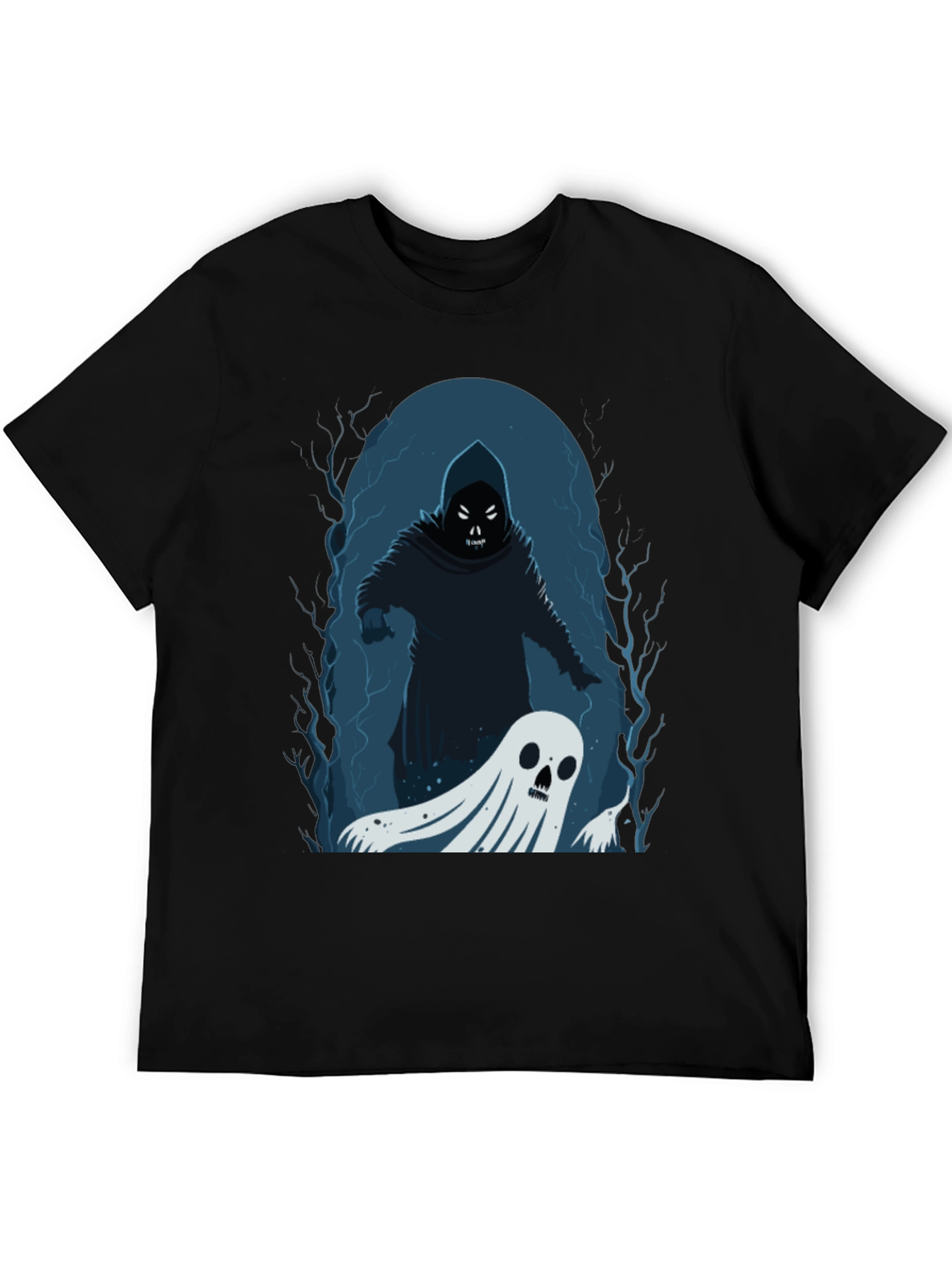 Black Spooky Grim Reaper & Ghost Black T-Shirt view 5