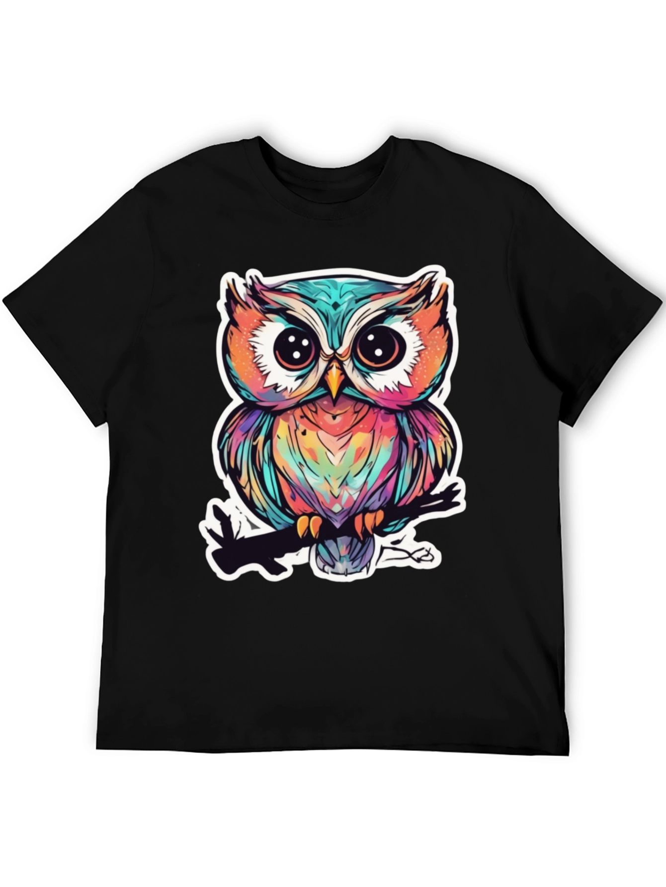 Black Colorful Owl Graphic Tee - Unique Bird Design view 5