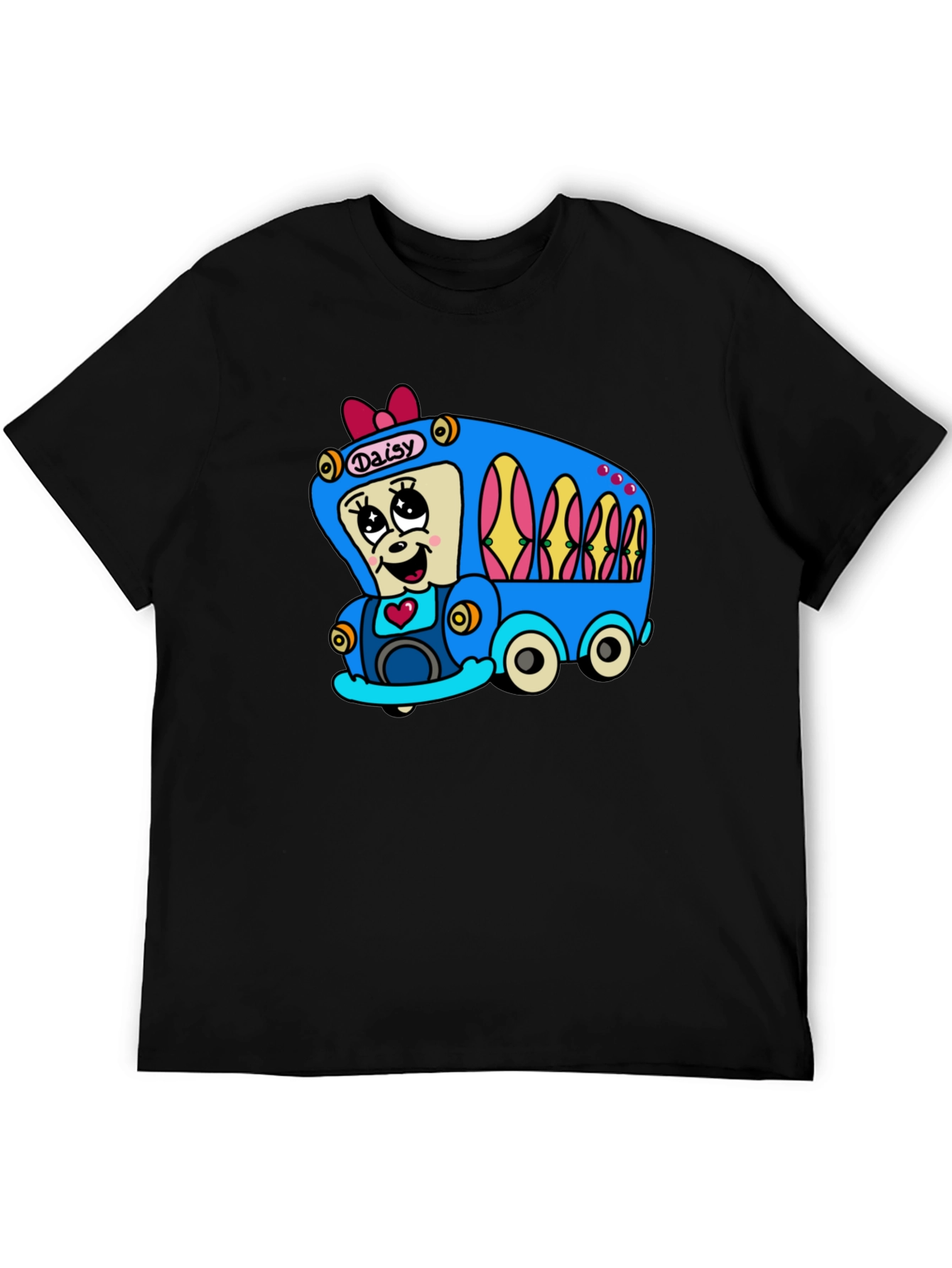 Black Daisy Bus Cartoon T-Shirt - Fun & Unique Graphic Tee view 5