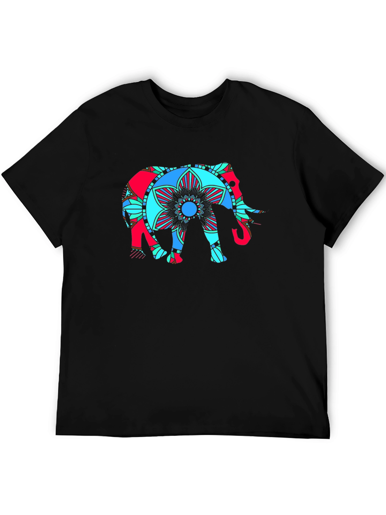 Black Elephant Mandala Graphic T-Shirt view 5