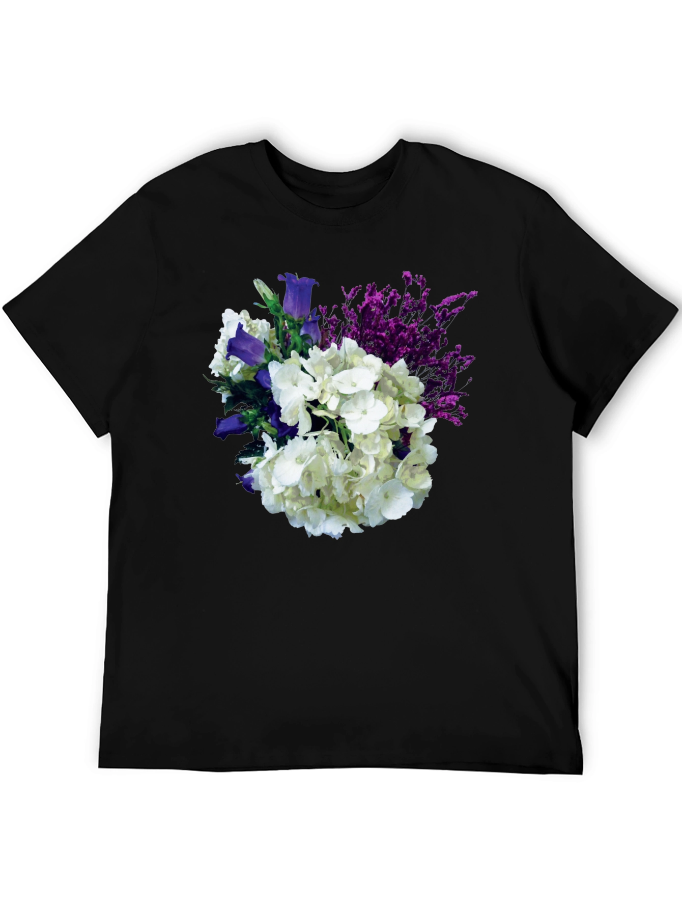 Black Floral Bouquet T-Shirt - Black Cotton Tee view 5