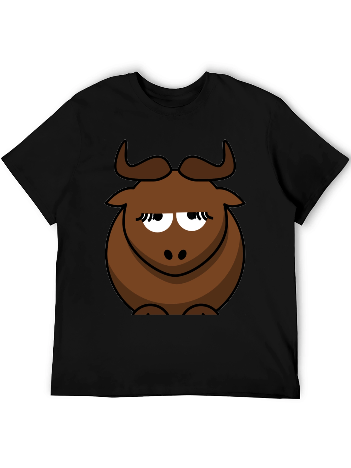 Black Funny Cartoon Bull Graphic T-Shirt - Unisex Black Tee view 5