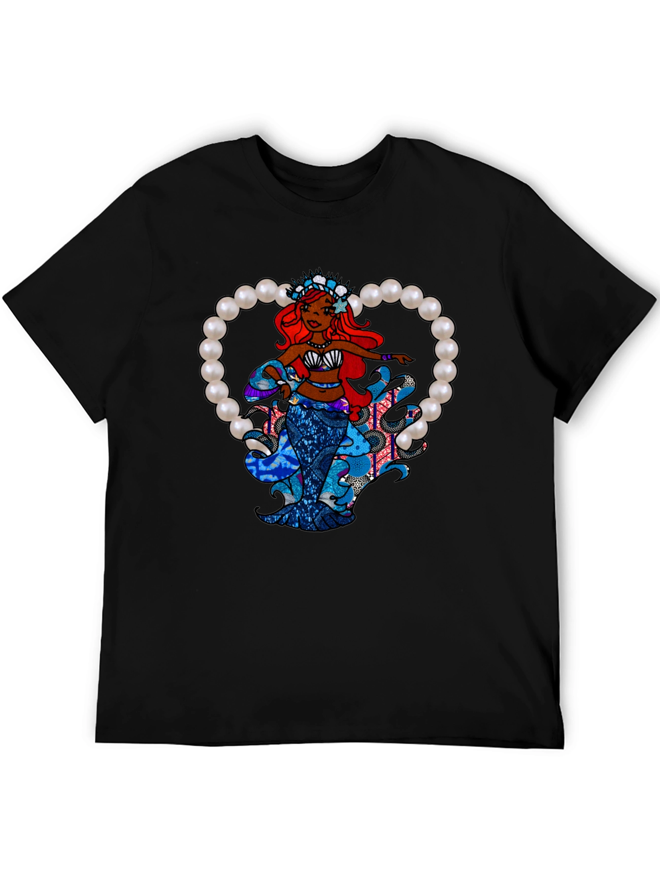 Black Mermaid Pearl Heart Graphic Tee view 5