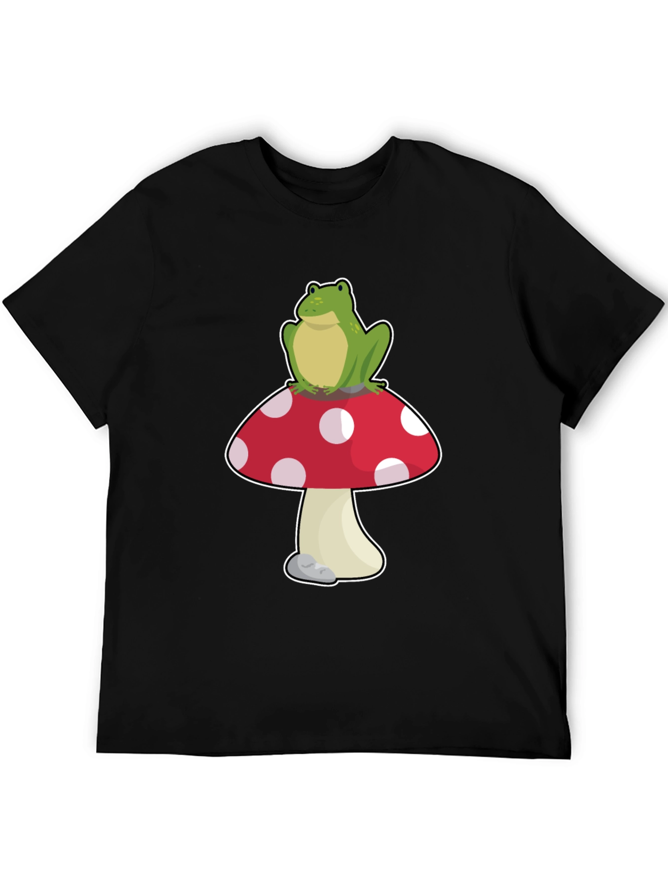 Black Frog on Mushroom T-Shirt - Black Cotton Tee view 5